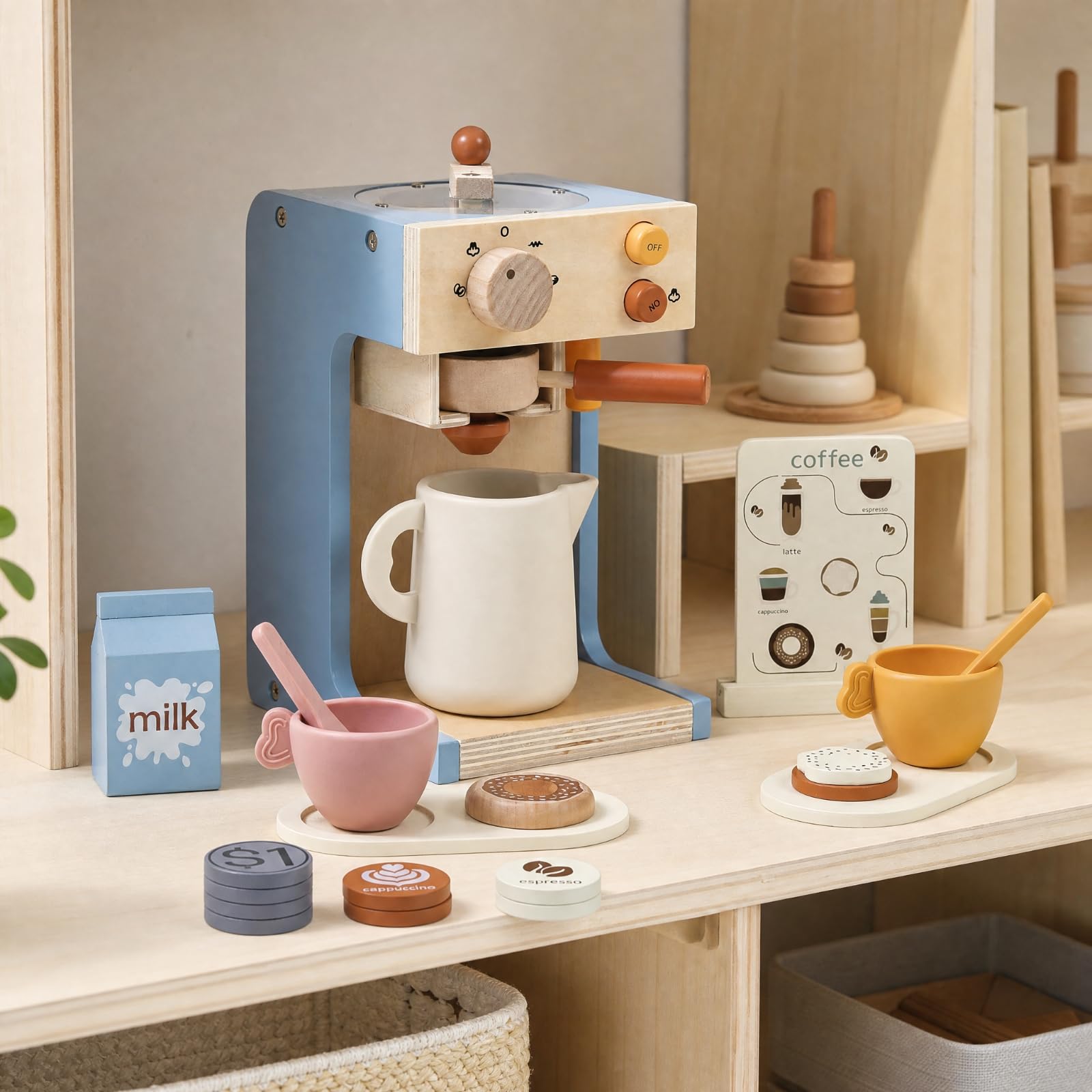 predolo Cafetera Juguete Realista Máquina Café Juguete Imaginativo Juego Cafetera con Accesorios