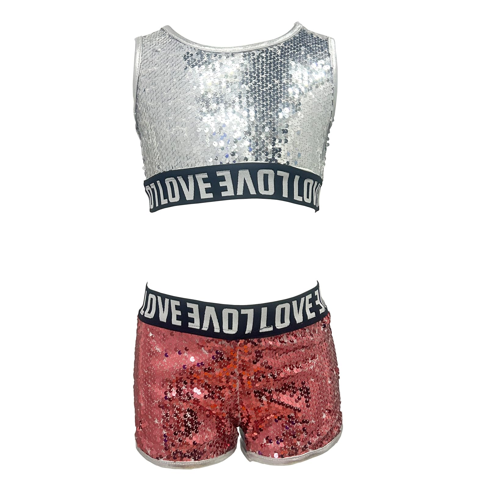 TACKTIMES 2Pcs Girls Sleeveless Crop Top with Shorts Outfit Set for Athletic Leotard Dancing Swimming Gymnastics Dancewear