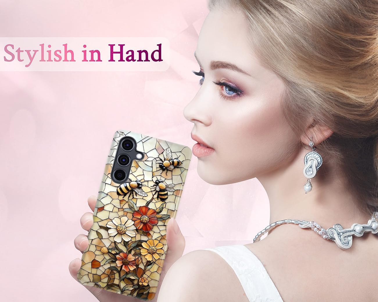 Compatible for Samsung Galaxy A36 5G Case,Individualized and Distinctive Double Layer Protection Shockproof Phone Cover for Women Men Girl Boy,Bees Picking Nectar and Flowers Fluttering - Image 6