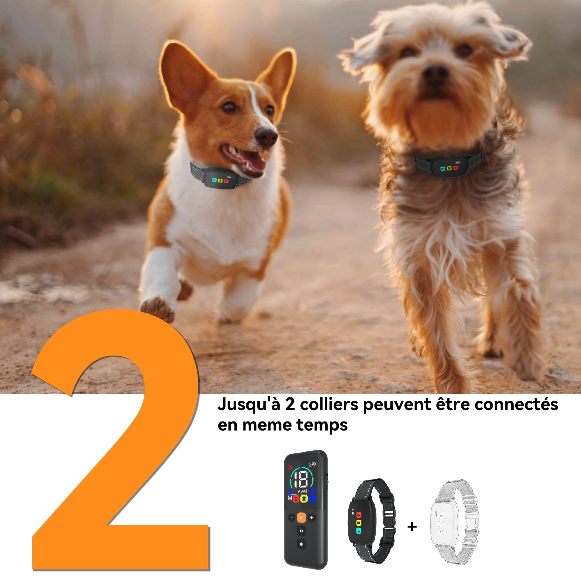 Meloive Collier de Dressage pour Chien, Portée 3500 Mètres, 3 Modes Vibration/Choc/Son, Rechargeable