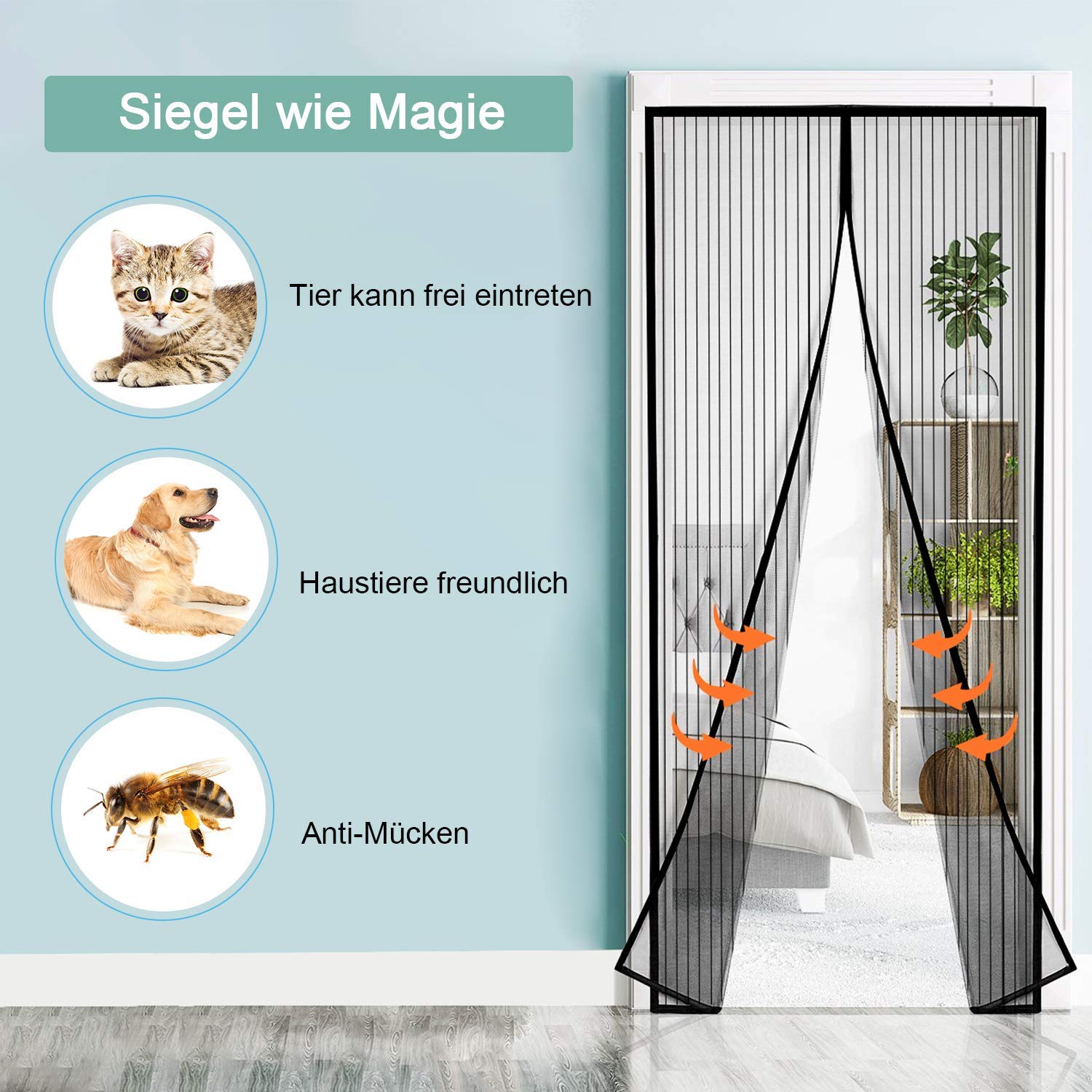 Tenda zanzariera Magnetica 180x270cm(71x106inch) Zanzariera Porta Finestra Impedendo agli Insetti di Entrare su Misura Facile Montaggio per Porta Ingresso del Balcone, Nero A