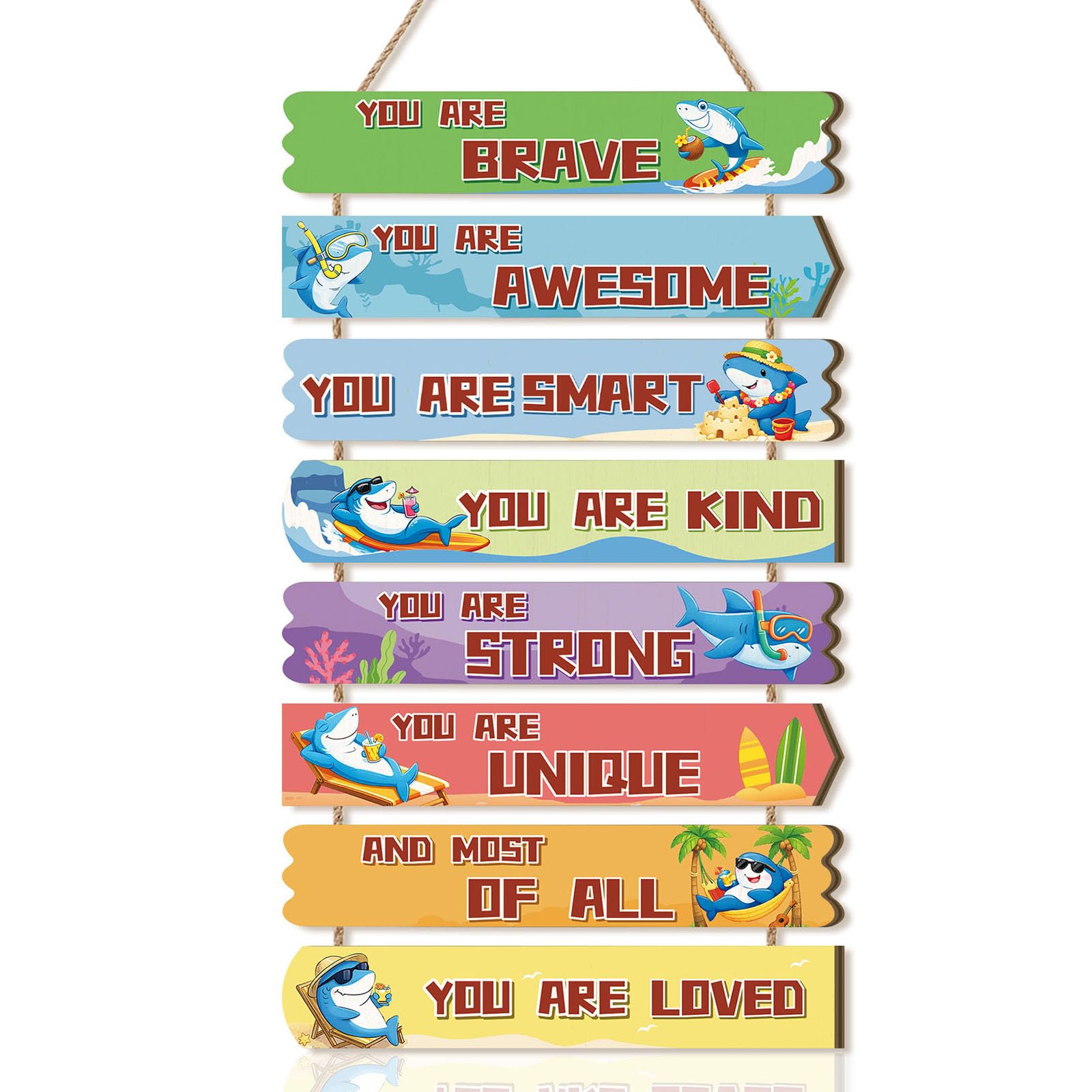 CHDITB Inspirational Quote Wall Art,Shark Motivational Kids Bedroom Decroation,Affirmations Decorations,You Are Brave Positive Poster,Inspirational Animal Sign Plaque for Kids Boy Girl Teenage Toddler