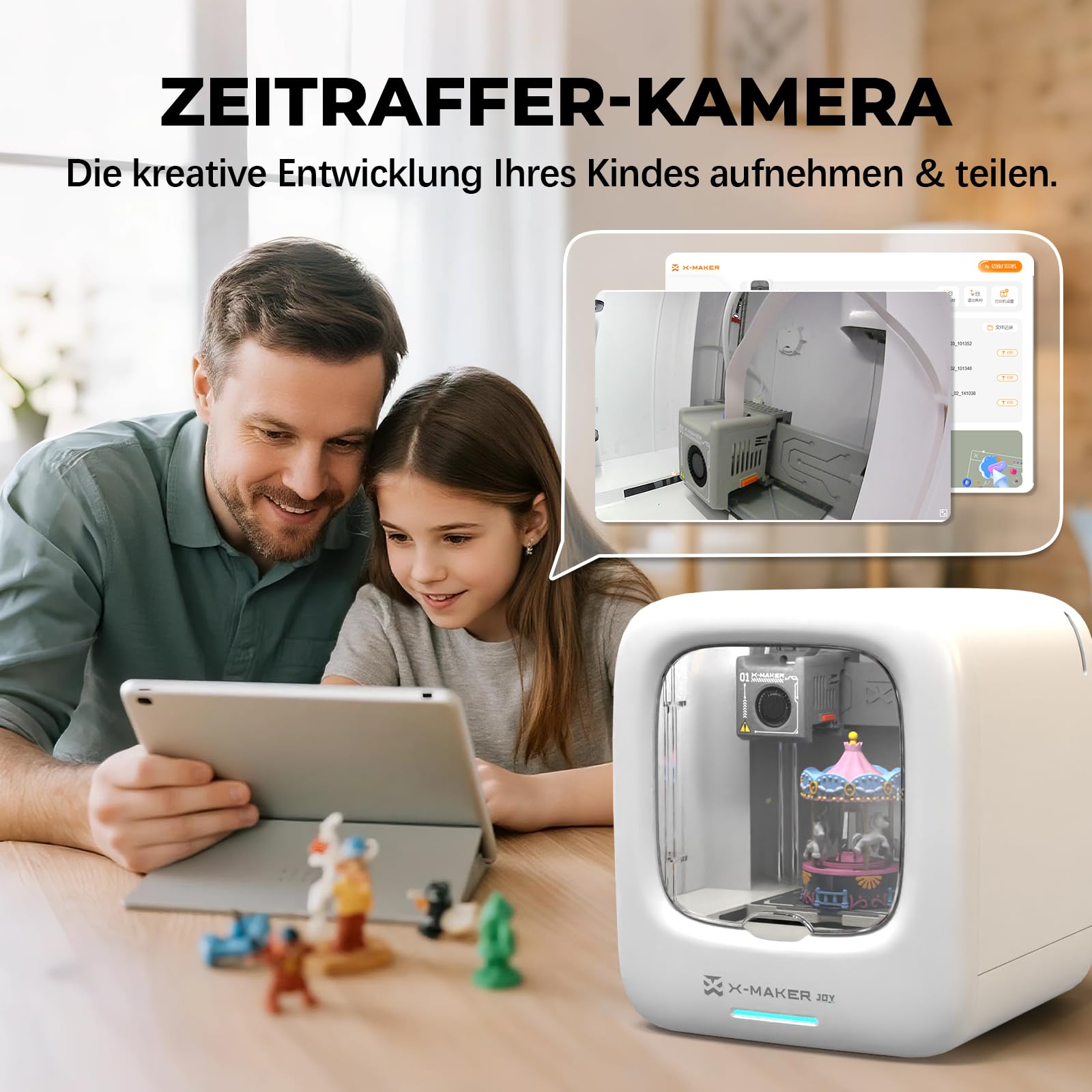 Stampa 3D AI, Kit con 8 Filamenti PLA, Funzione Di Design AI, Ampia Libertà Creativa, Velocità Fino A 400 Mm/S, con 16+ Mini Moduli 3D, Controllo tramite App, X-Maker Joy AI+
