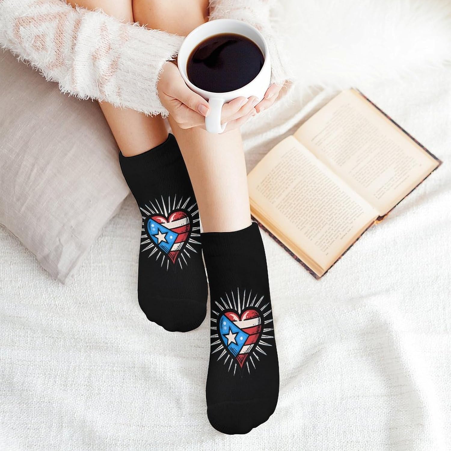 Puerto Flag Heart Socks for Men Women 5 Pairs Ankle Socks