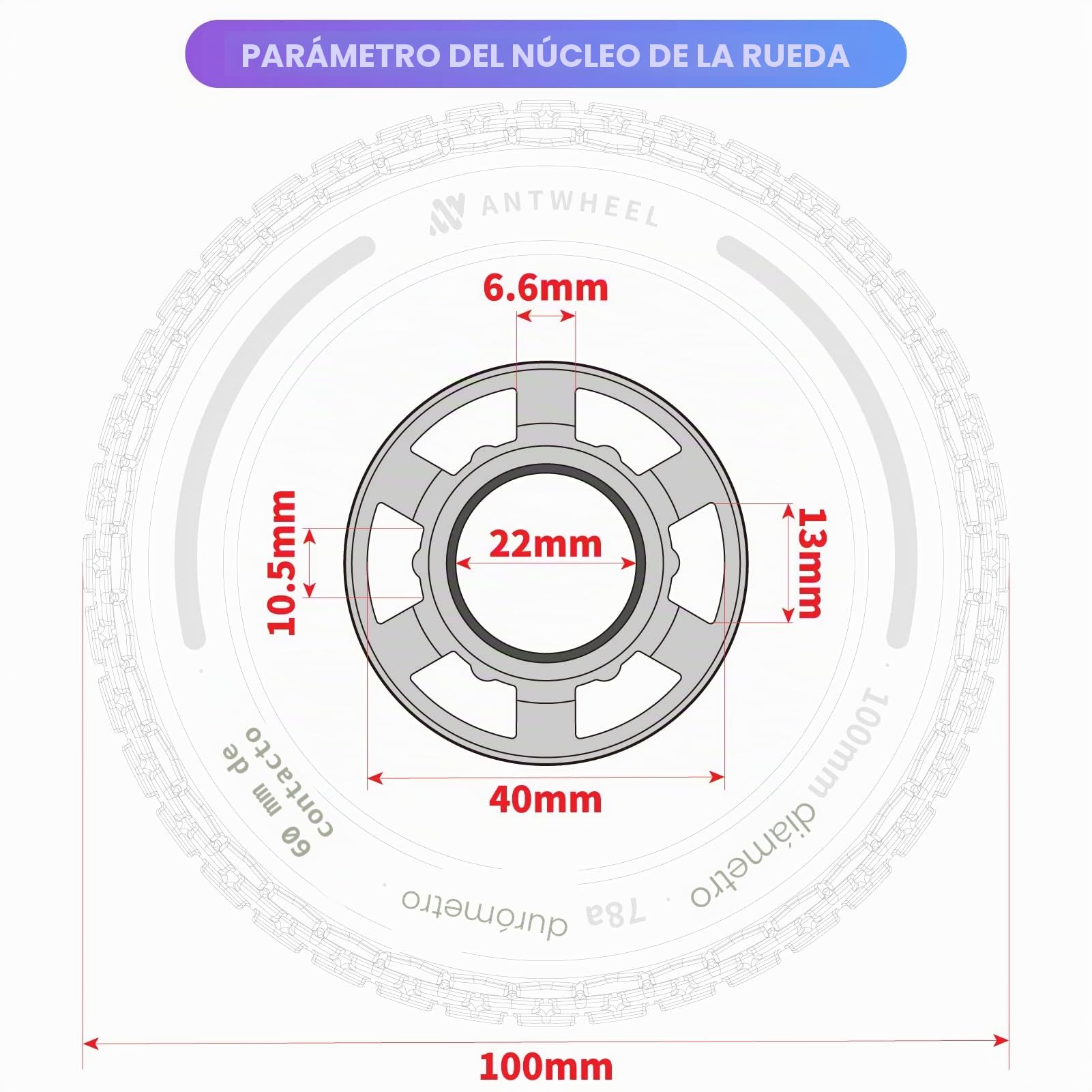 Ruedas de longboard todo terreno de 100 mm, ruedas para monopatín eléctrico de uretano de alto rebote 78A