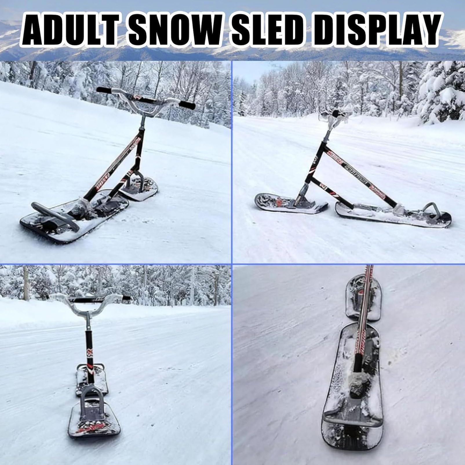 Monopattino da Neve per Adulti, Monopattino da Sci, Snowboard, Slitta Pieghevole Scorrevole con Maniglia di Presa, capacità di 150 kg, motoslitta Professionale per Tutti i Terreni A