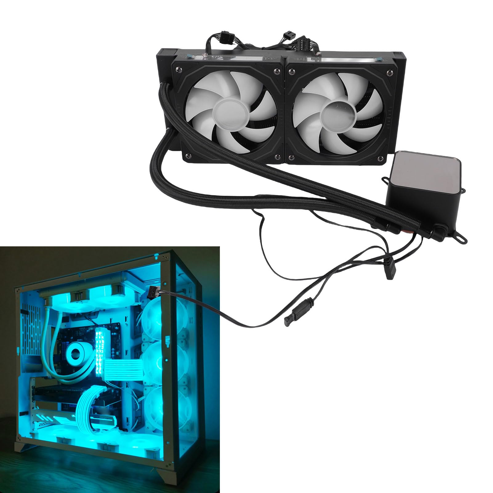 LICAEVEY Płynna Chłodnica Procesora ARGB, Ekran LCD 2,2 Cala z Wentylatorami Sterowanymi temperaturą PWM dla LGA 1700 1851 1200 115X 1366 i AM5 4 3 AM3+ AM2 FM2 FM2+ (BLACK)
