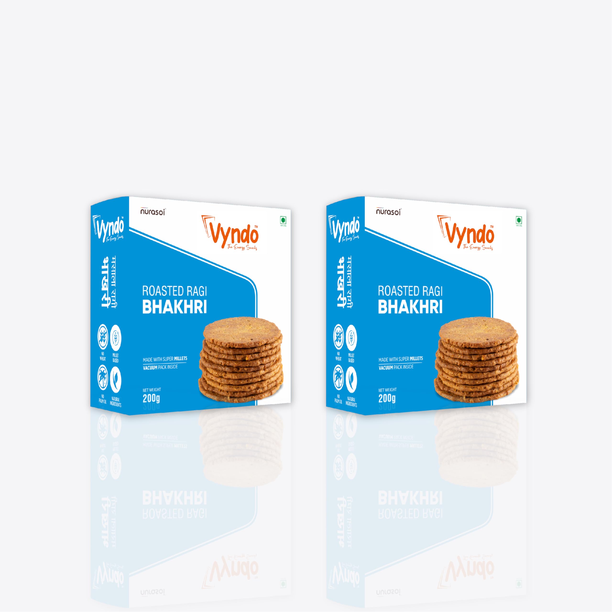 Vyndo Roasted Ragi Bhakhri - Pack of 2 (180 gm each), Millet Snacks, Healthy Snacks, Gluten free, Calcium Rich Diet Snacks
