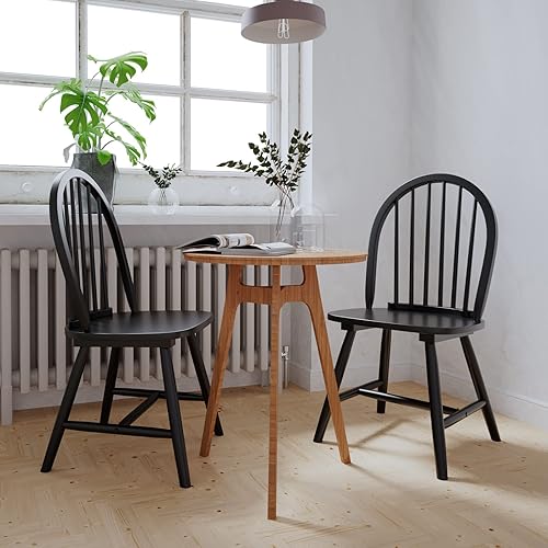 Miniatura 6 de Giantex Juego de 2 sillas de comedor de madera, sillas Windsor con patas de madera maciza, respaldo de eje alto, barras transversales en forma de H,