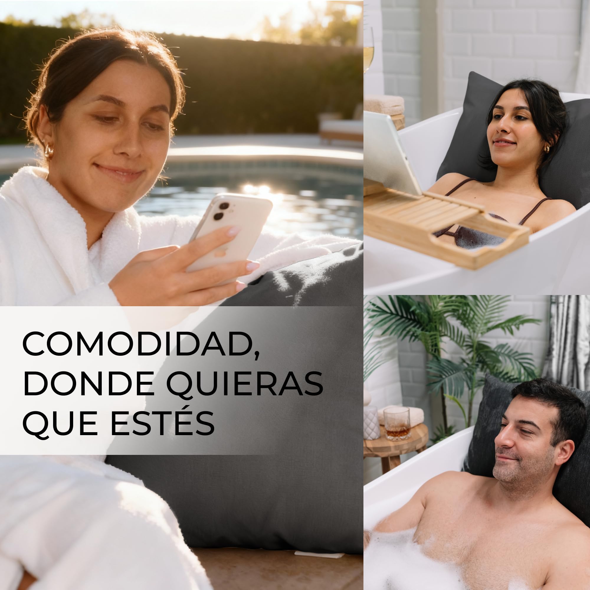 Almohada bañera Adulto - Gruesa y cómoda, para Soporte de Cabeza, Cuello y Espalda - Cojin bañera Lavable y de Secado rápido, baño Relajante en casa - Gris Oscuro