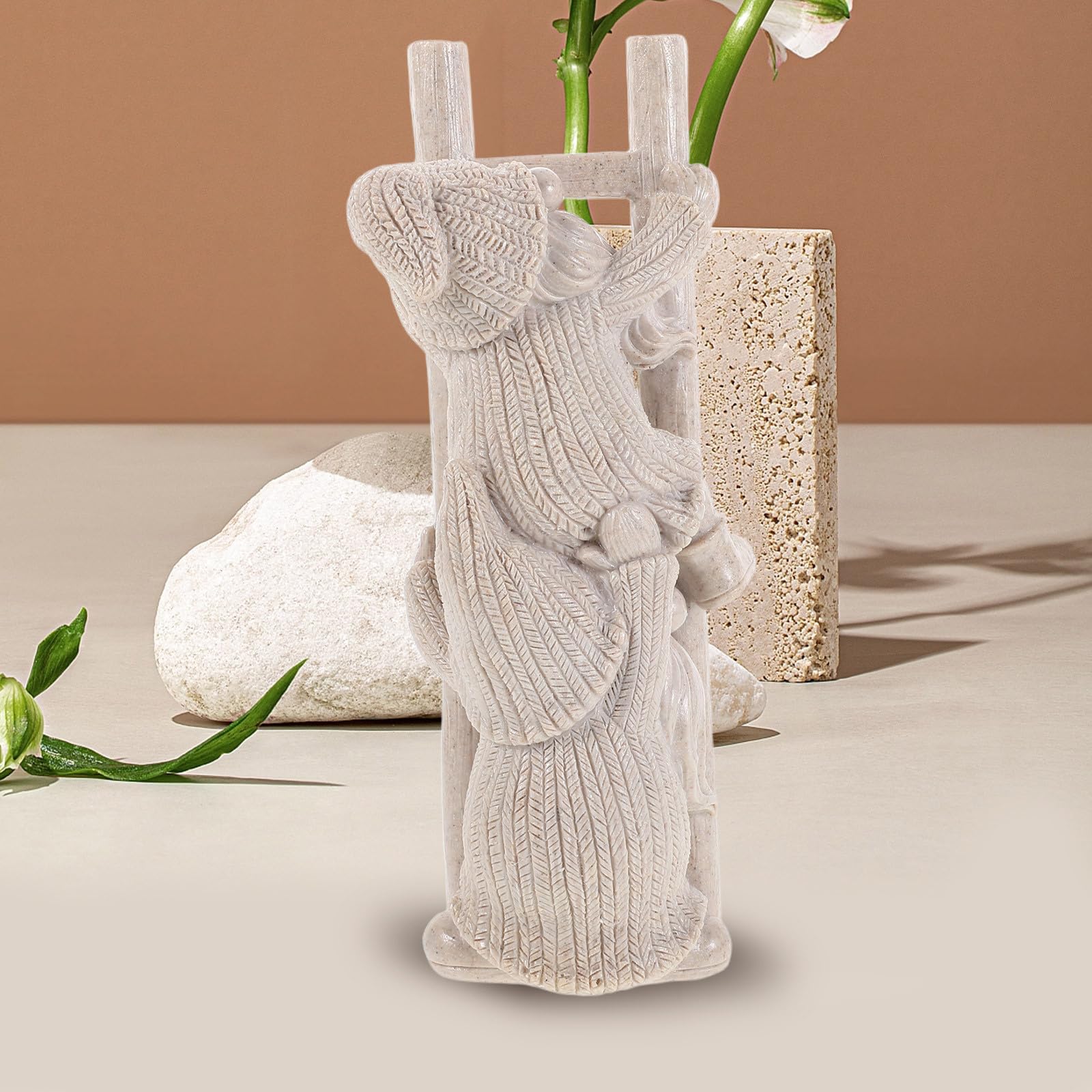 Statue de Gnome de Jardin en Résine Beige, Gnomes Grimpeurs D'échelle