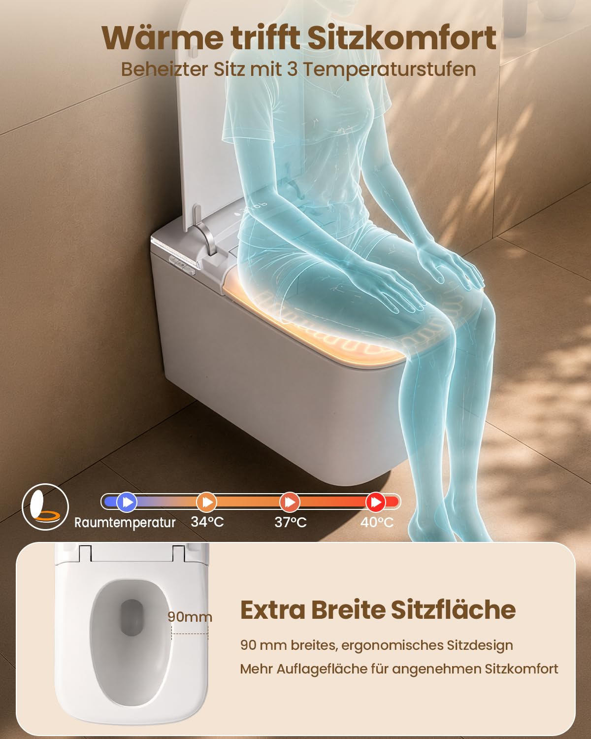 SG06PRO-MUTE kompletny zestaw do WC ze zbiornikiem na wodę, kwadratowa toaleta wisząca, funkcja bidetu i redukcja hałasu, elektryczna toaleta: ogrzewanie siedzenia, automatyczna pokrywa, tryb