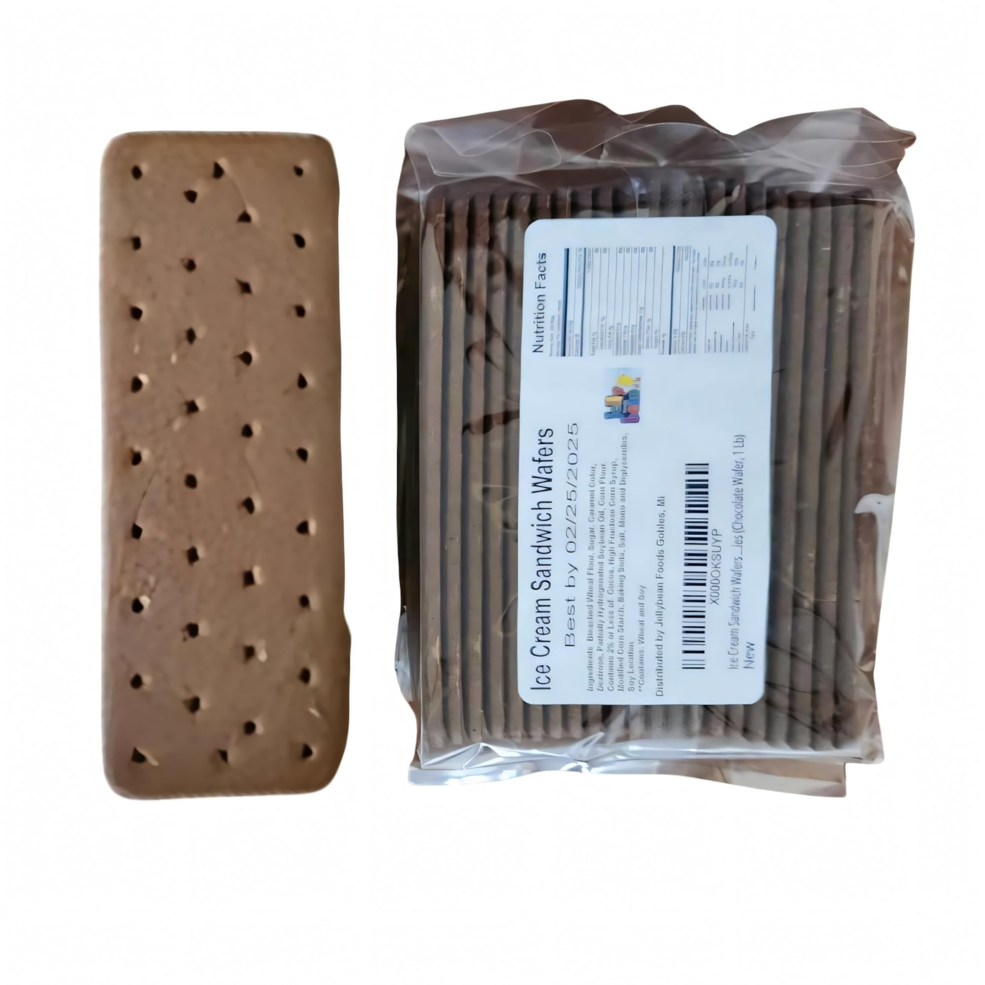 Jellybean Foods Ice Cream Sandwich Wafers - Crispy Chocolate Wafers For Ice Cream Sandwiches - Rectangular Sandwich Wafers - Chocolate Cookies - Rectangular Wafers Without Cream or Ice Cream(2 lb)