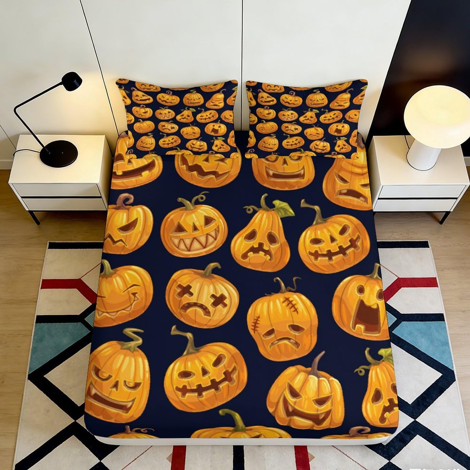 Jqzkxnhpbr Style-9 3D Printed Halloween Pumpkin Fitted Sheet Microfiber Soft Bed Cover For Adult Bedroom Dorm Decorative Mattress Protection 90X200x25cm