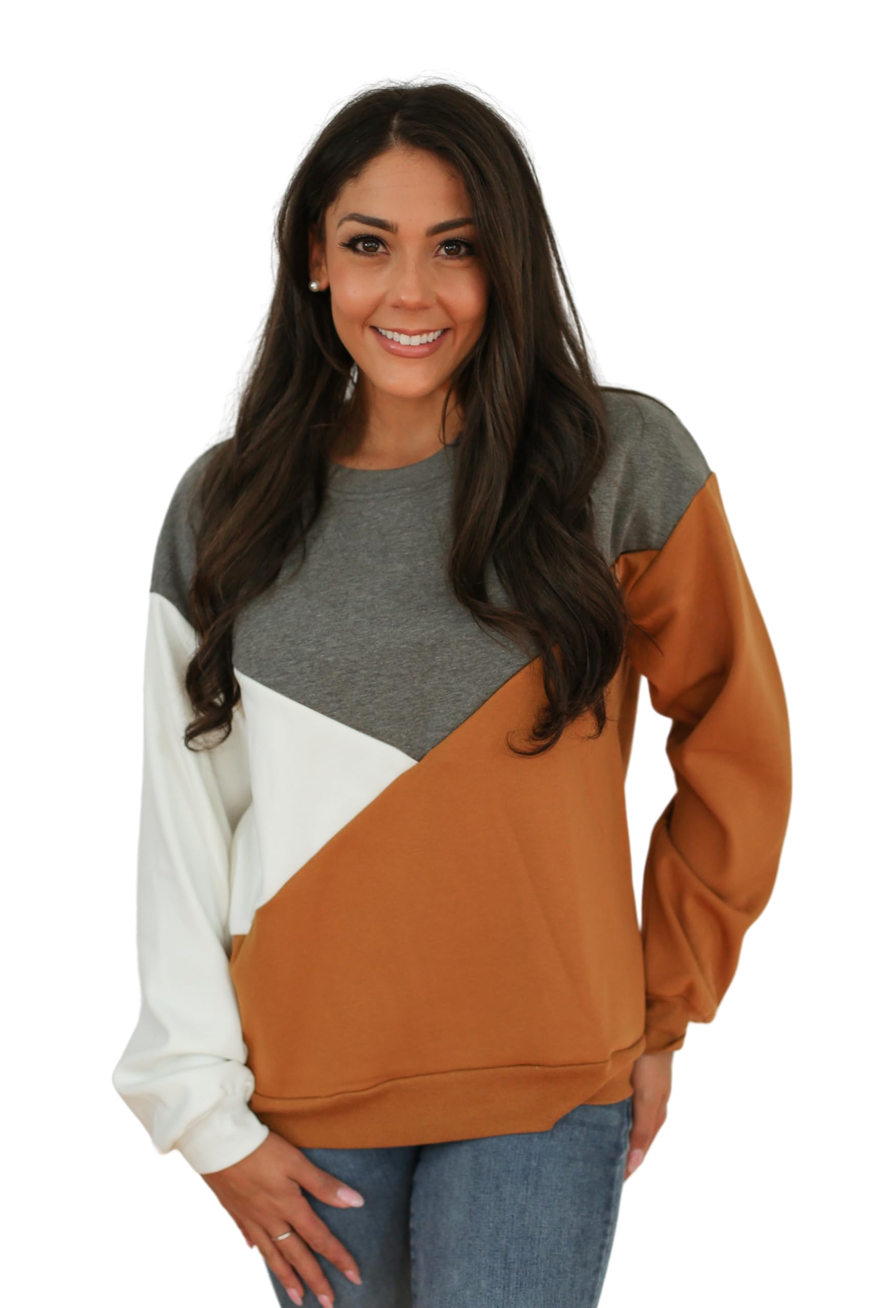 Movemama Damen Still-Sweatshirt Colorblock diagonaler Reißverschluss Velours-Innenseite