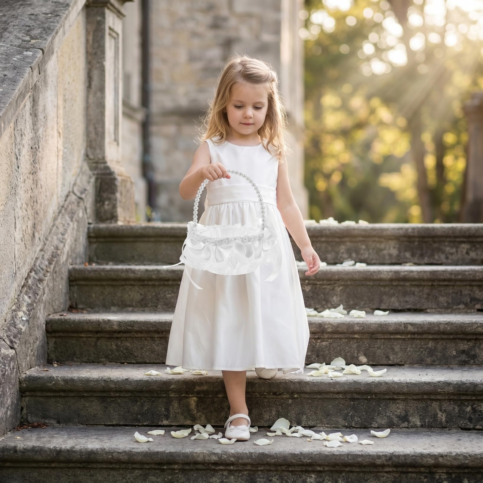 Vaguelly Blumenmädchenkorb Mit Perlenhenkel Und Spitzenverzierung Kleiner Blumenkorb Für Hochzeit Vielseitig Für Blütenblätter Und Süßigkeiten Praktisch Für Festliche Anlässe