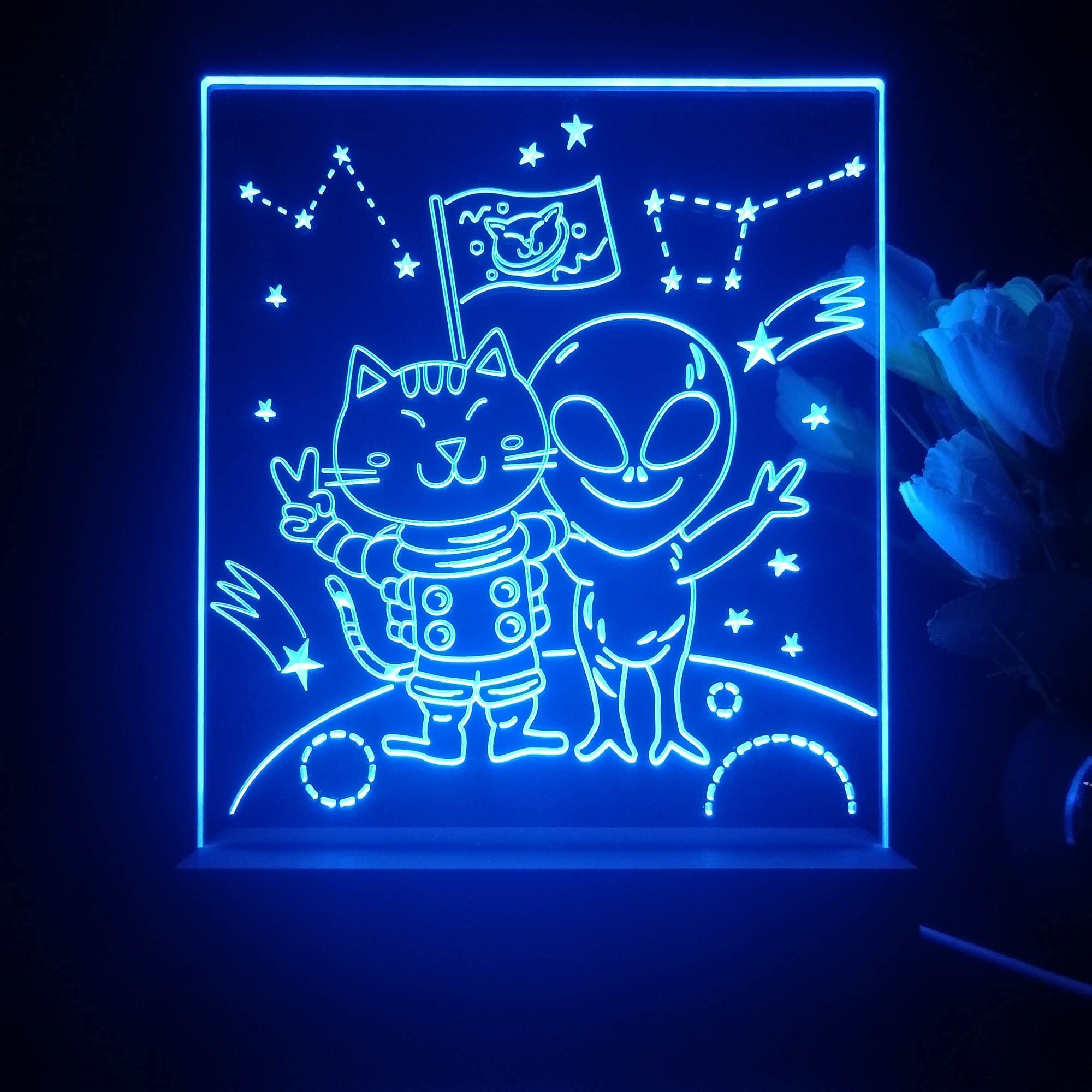 AdvPro Space Adventure Cat with Alien Tabletop LED Neon Night Light & Lamp Color-Changing 4 Modes st5s12-j5019-c
