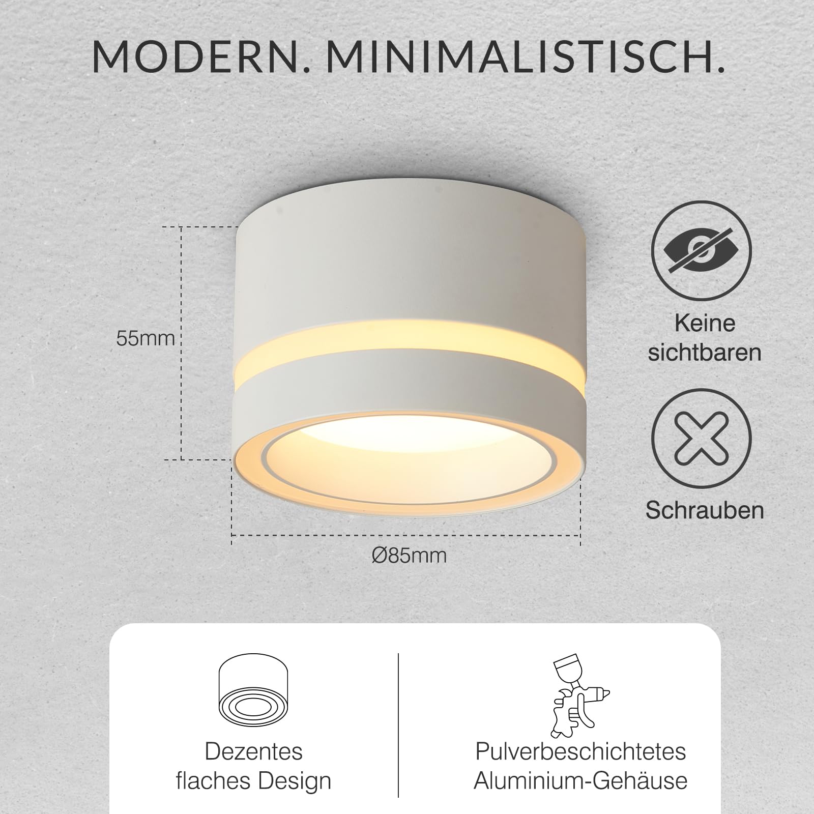 HCFEI LED Aufbauspots IP44 - Ø85*55mm Deckenspots - 6W 600LM GX53 LED Aufbaustrahler - Aluminium Aufputz 230V Aufbauleuchte Deckenlampe für Bad Badezimmer (Weiß 2700k 4 Stück)