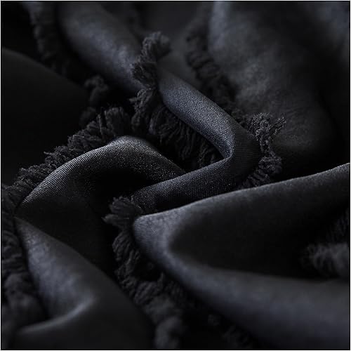 Miniatura 3 de Andency Juego de edredón negro tamaño matrimonial, 3 piezas, bohemio, esponjoso, a rayas, copetudo, juego de ropa de cama decorativo suave y ligero