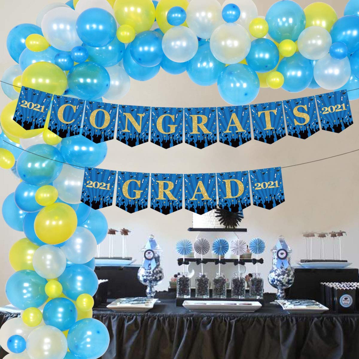 Buy 2021 Graduation Decorations Blue Yellow White Balloon Garland Arch Kit CONGRATS GRAD Banner