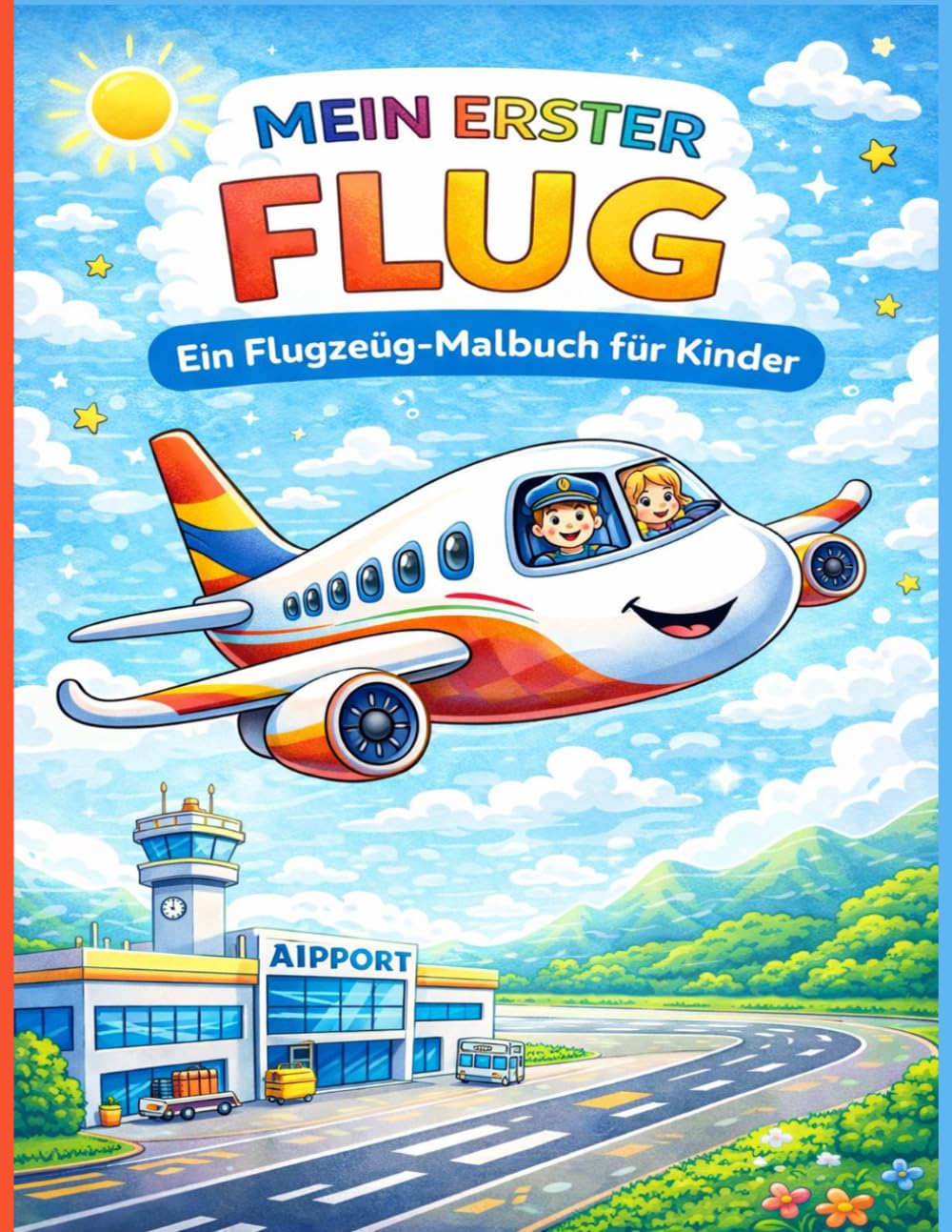Mein erster Flug: Ein Flugzeug-Malbuch für Kinder: Niedliche Flugzeuge, Piloten und Flughafen Abenteuer – Einfaches Ausmalbuch für Kinder