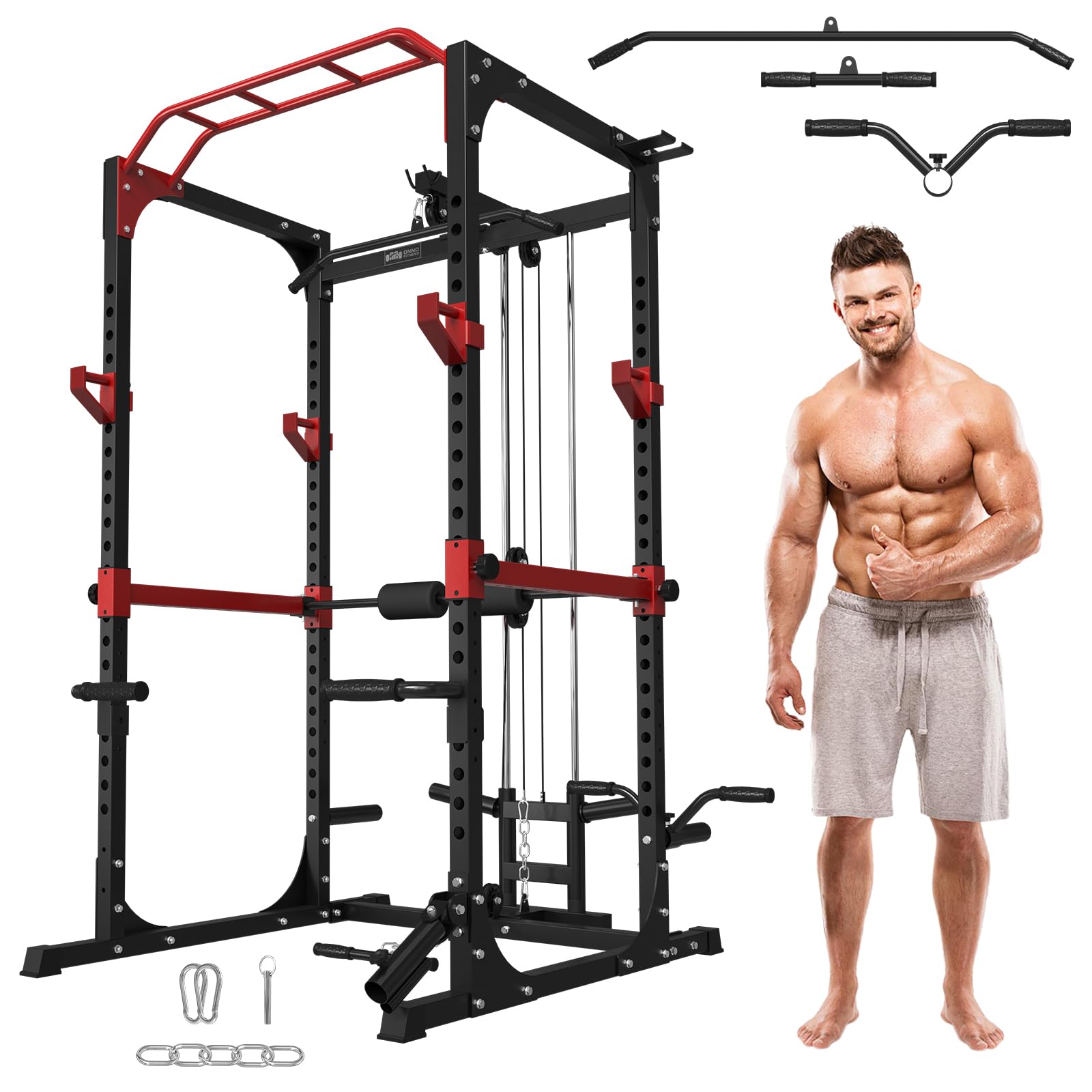 ONNO Power Cage,Power Rack with Adjustable Cable Crossover System,All in One Multi-Function Workout Cage,Squat Rack Home Gym and More Training Attachment