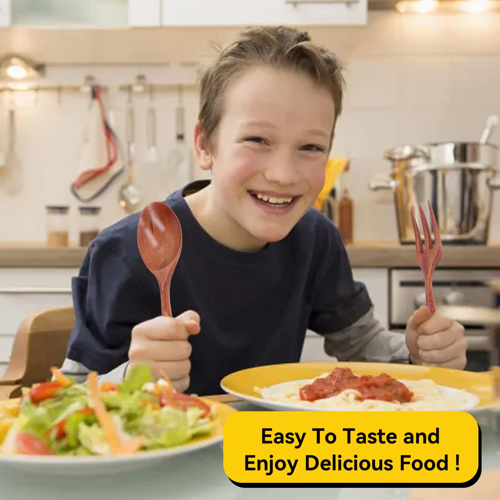 Wood Dinnerware Set, 4Pcs Reusable Tableware Kit Japanese Style Tableware Kit Portable Wooden Spoon Fork Knife Cutlery Set for Lunch