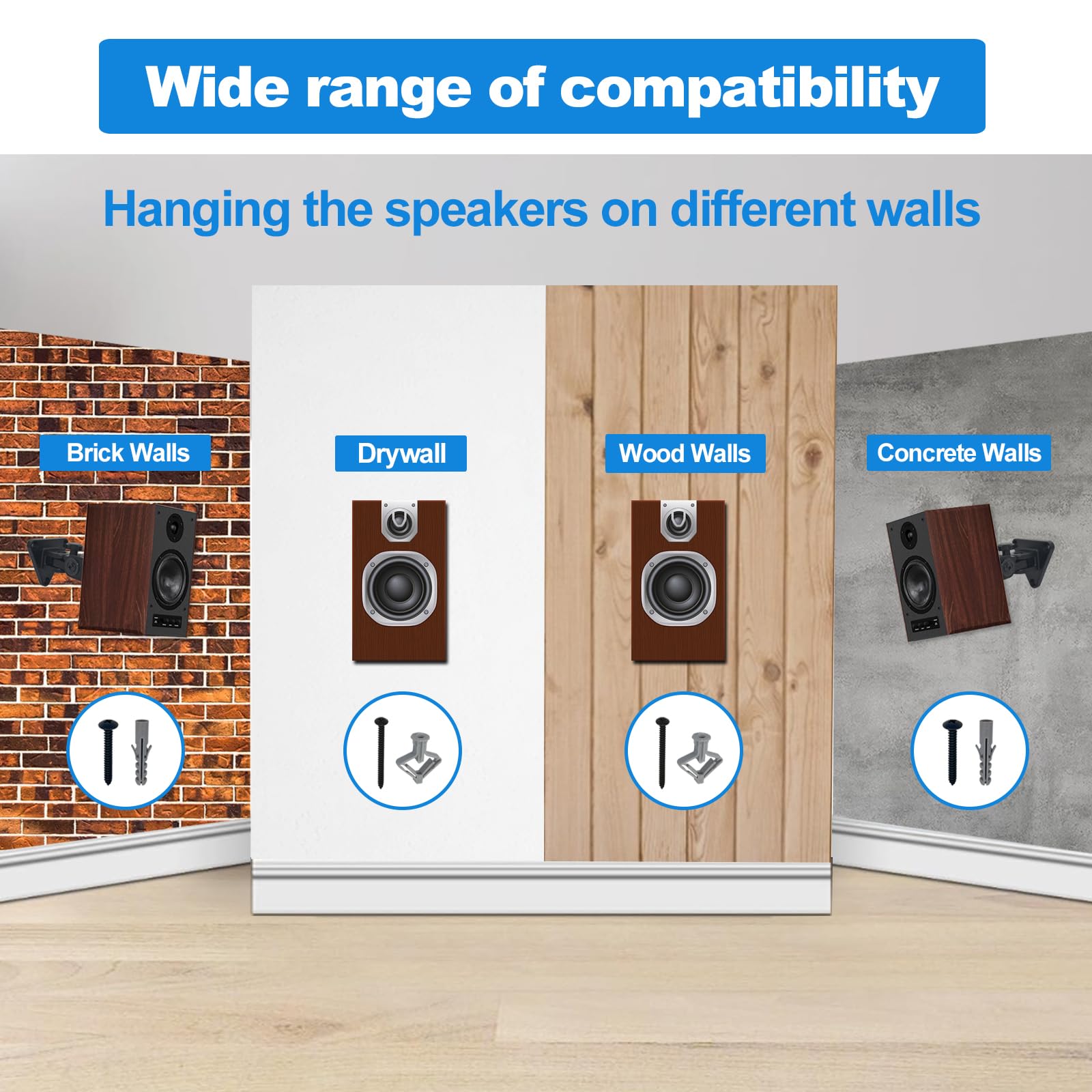 Soporte de Pared para Altavoces, Giratorio e inclinable, Soporte de Pared Totalmente de Aluminio para Altavoces pequeños, soporta hasta 30 Libras, HD-818, 2 Unidades (Negro)
