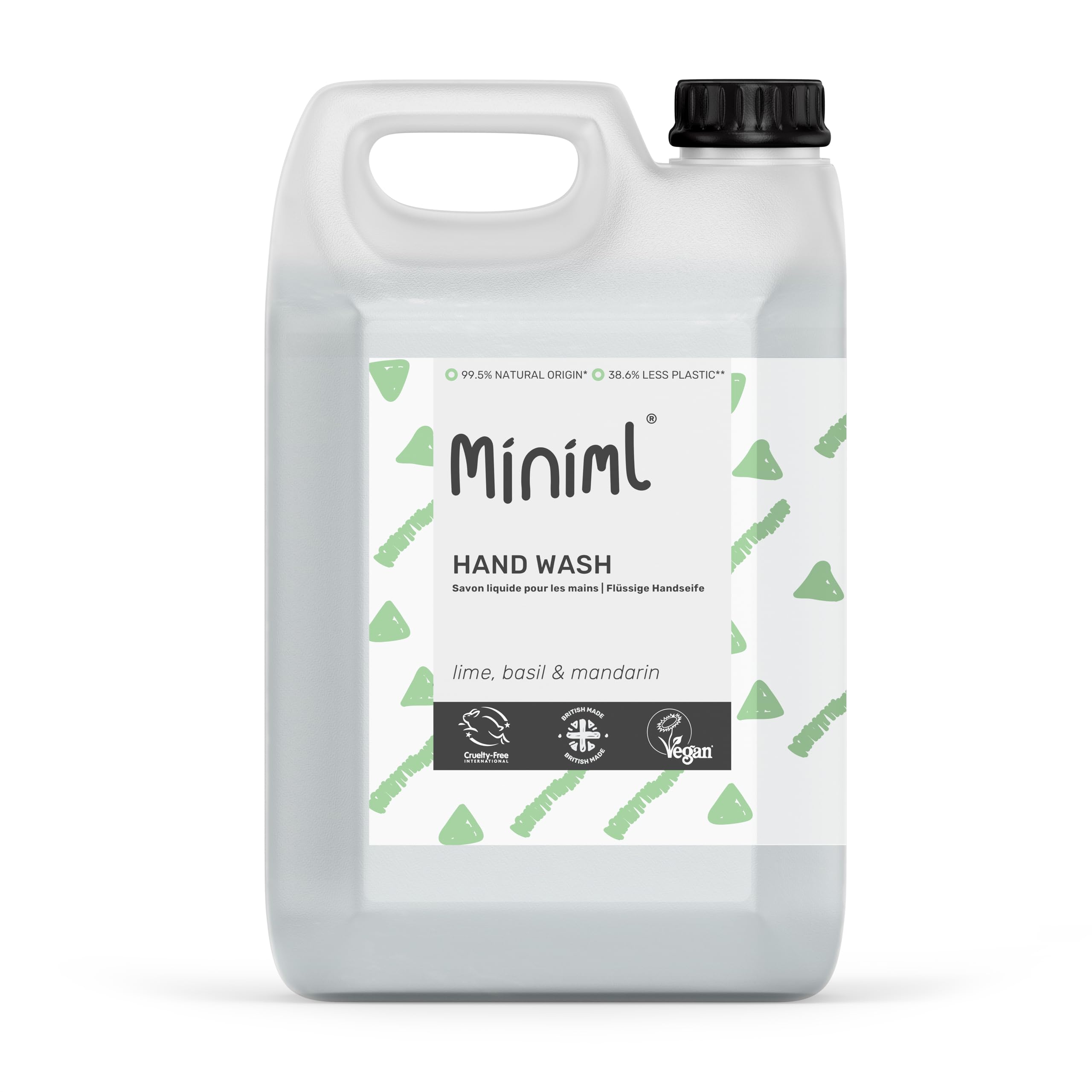 MinimlHand Soap Wash Liquid 5L Refill - Lime, Basil & Mandarin Infused Hand, Skin & Body Wash Gel for Soft and Sensitive Skin Care - 100% Vegan & Cruelty Free[Amazon-developed Certification] Compact by Design