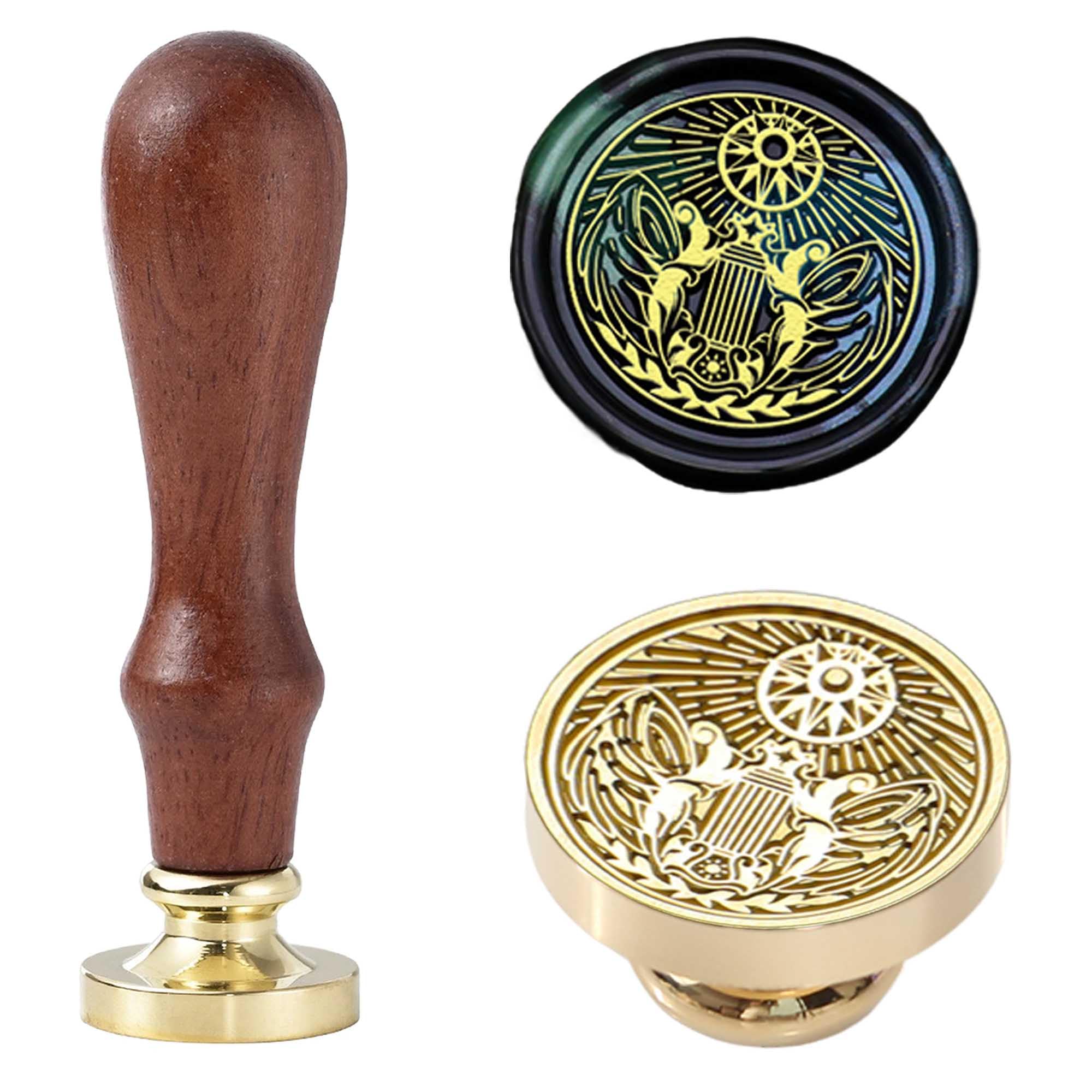 Apollos Lyre Wax Seal Stamp - 0.98 inch (25 mm) Removable Brass Sealed Wax Stamp for Envelope Letterheads,Gift Decorations and Craft DIY