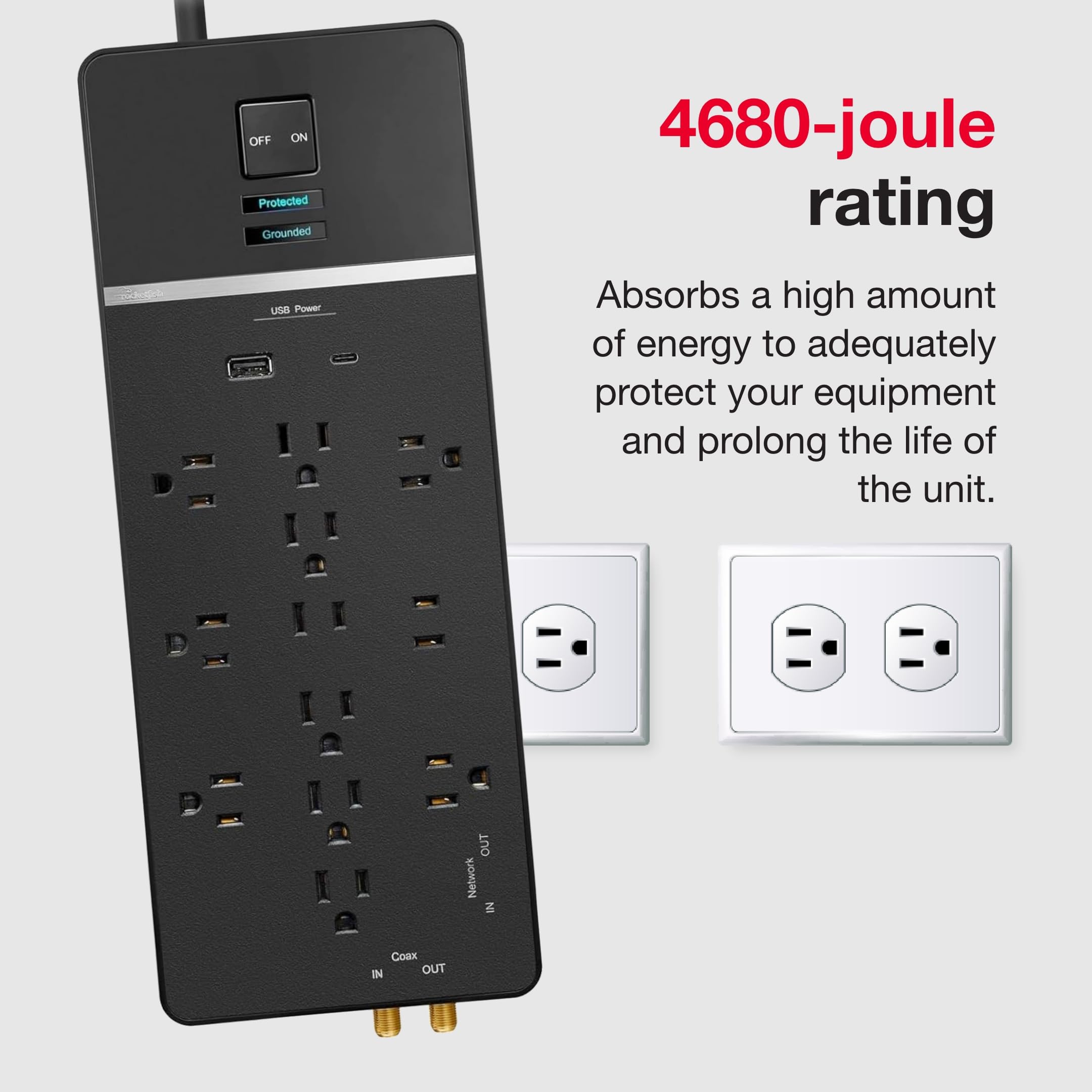 Amazon.com: Rocketfish 12-Outlet Strip/1-USB-C/1-USB 4,680 Joules