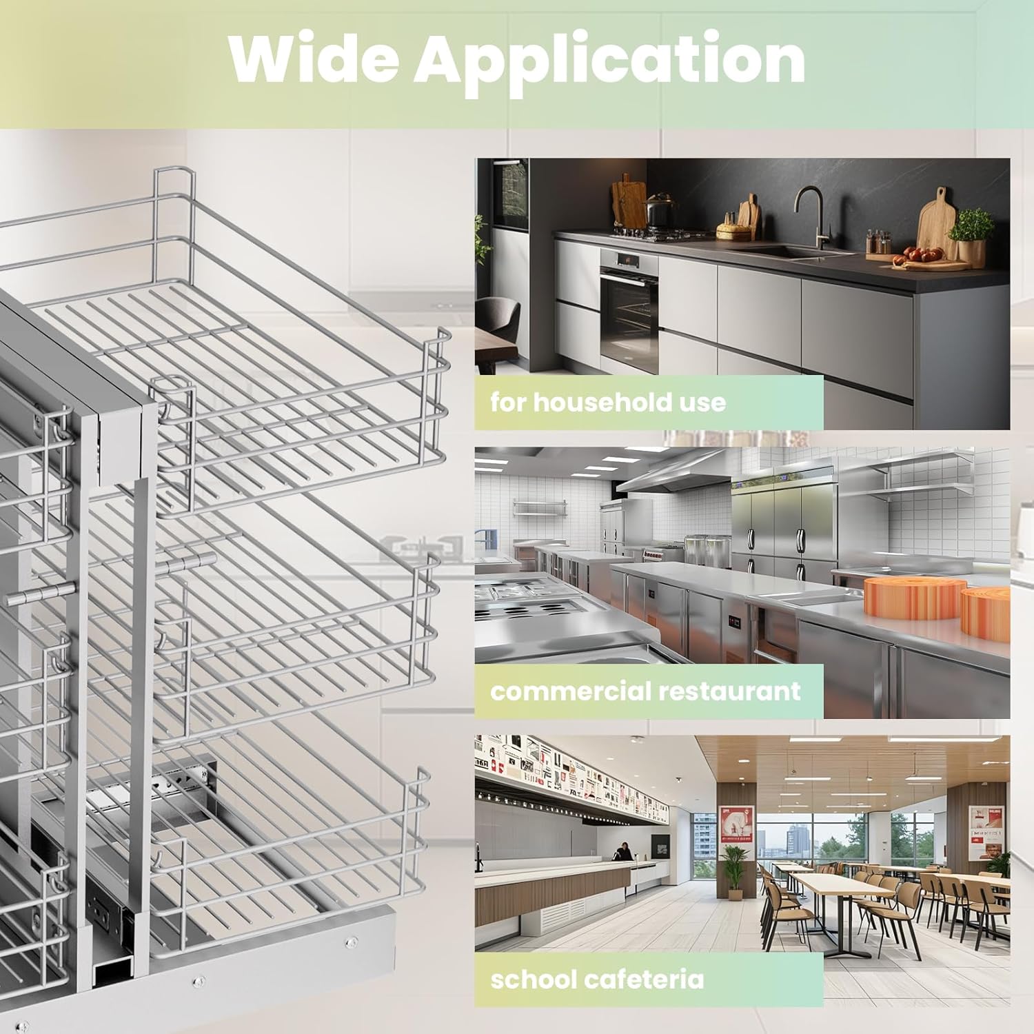 Kitchen Pull out Organizers 26.8" W 23.6" D, Left Open & Right Open Compatible, Slide Out, Blind Corner Kitchen/Bathroom Cabinets with Soft Close, Chrome Flatware Cabinets