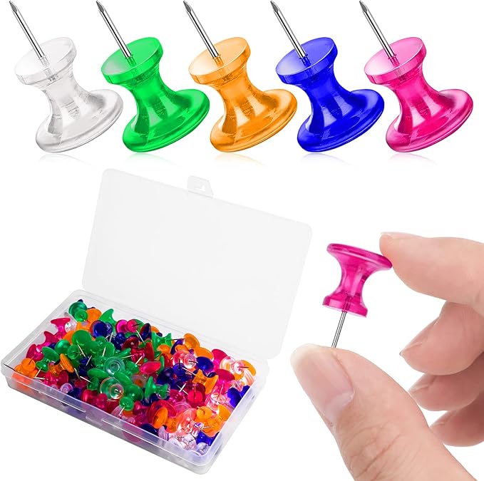 cobee Giant Push Pins, 100Pcs 1 Inch Standard Thumb Tacks Clear Thumb