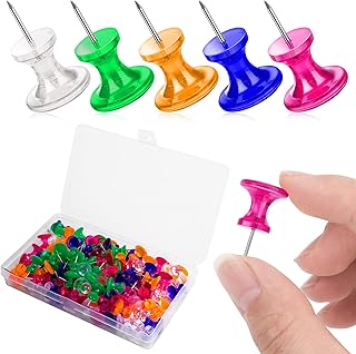 cobee Giant Push Pins, 100Pcs 1 Inch Standard Thumb Tacks Clear Thumb Tacks Plastic Head Push Pins Large Thumbtacks Jumbo Marking Pins for Calendar Bulletin Board Cork Board