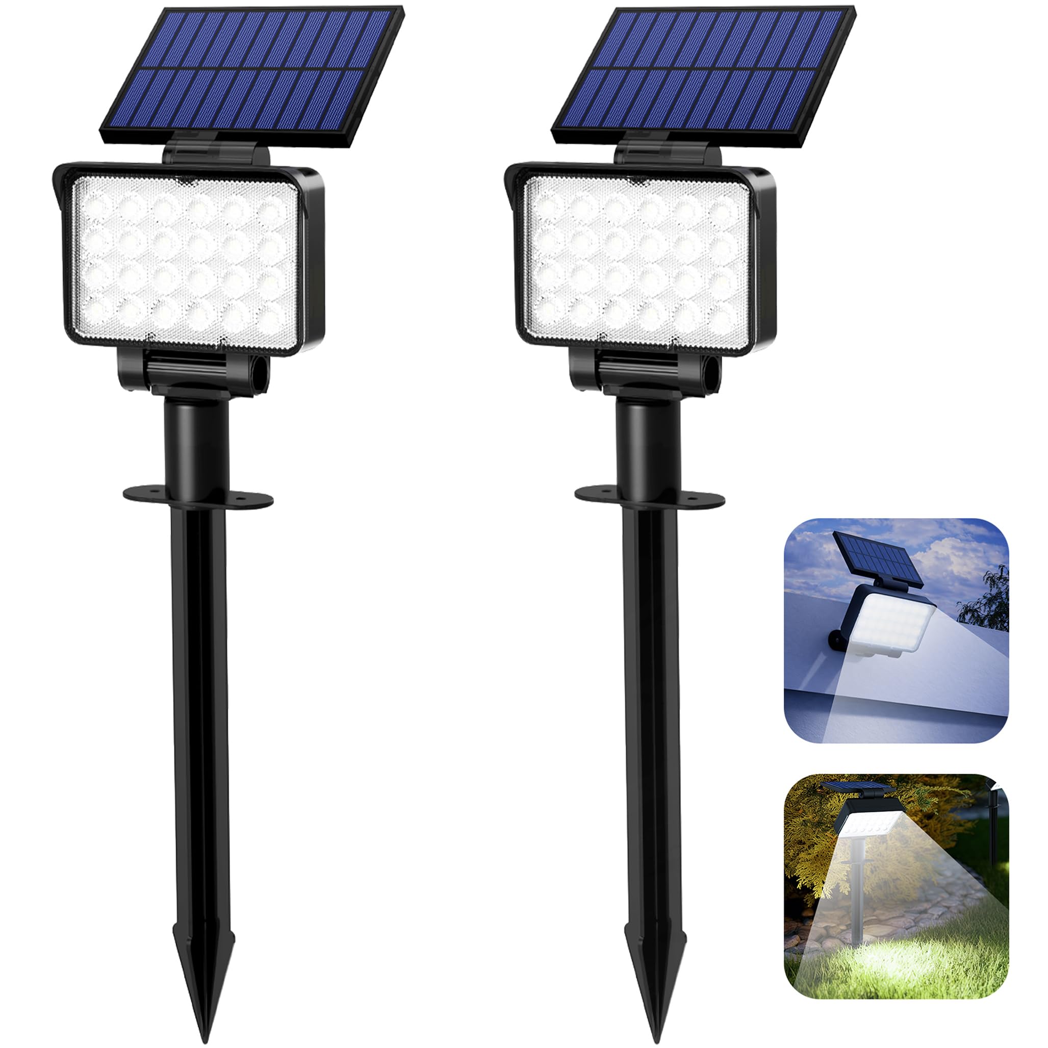 Solpex Solarlampen für Außen, 2 Stück 24 LEDs Solarleuchten für Außen, IP65 Wasserdicht Weiß Solar Gartenleuchten für Außen, 3 Helligkeit Solar Strahler Aussen für Garten, Weg, Terrasse