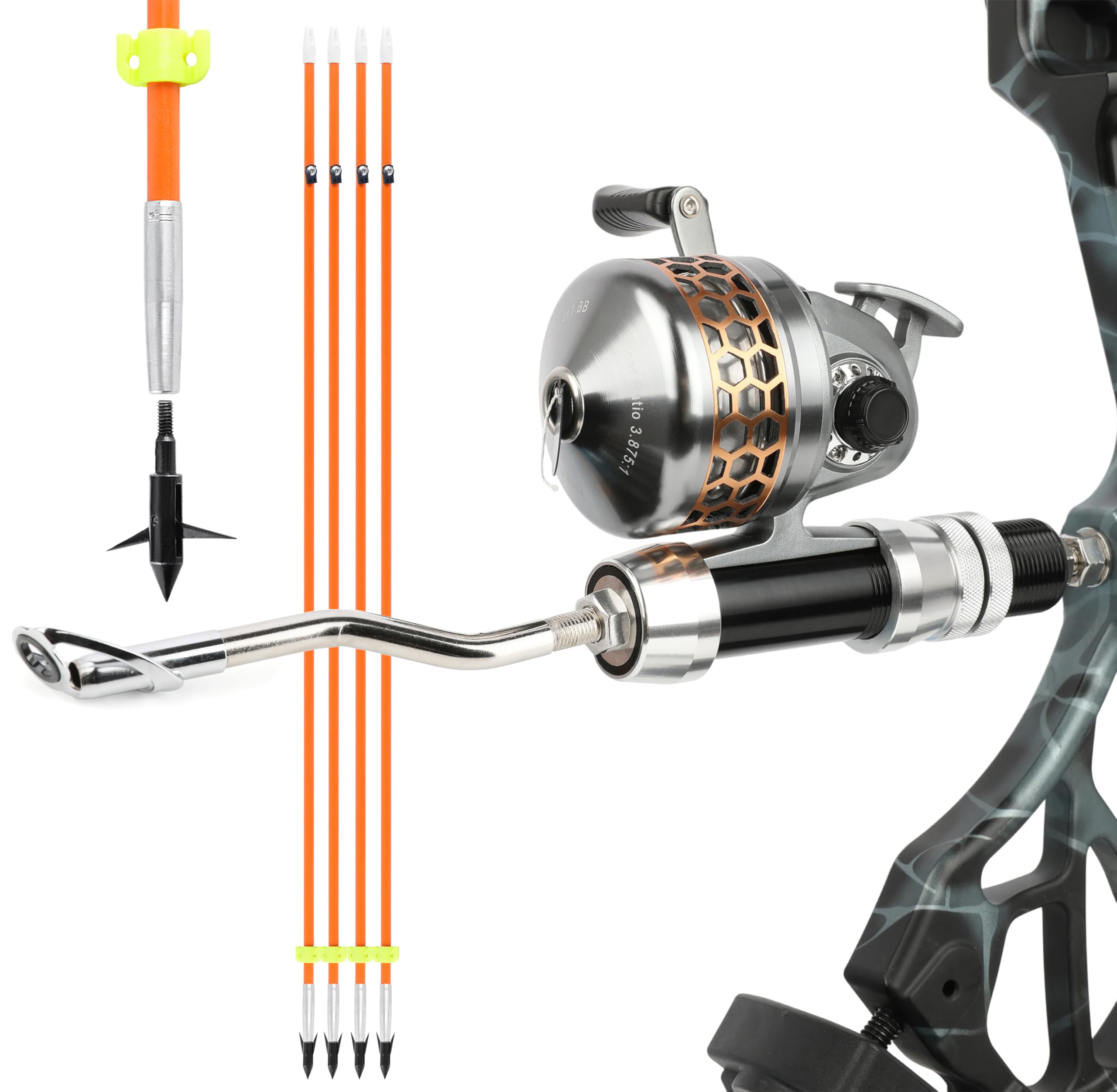 Set per pesca con l'arco, mulinello da spinning per pesca con l'arco, mulinello per pesca con l'arco, freccia da pesca, freccia da caccia, attrezzo per la pesca, mulinello da pesca