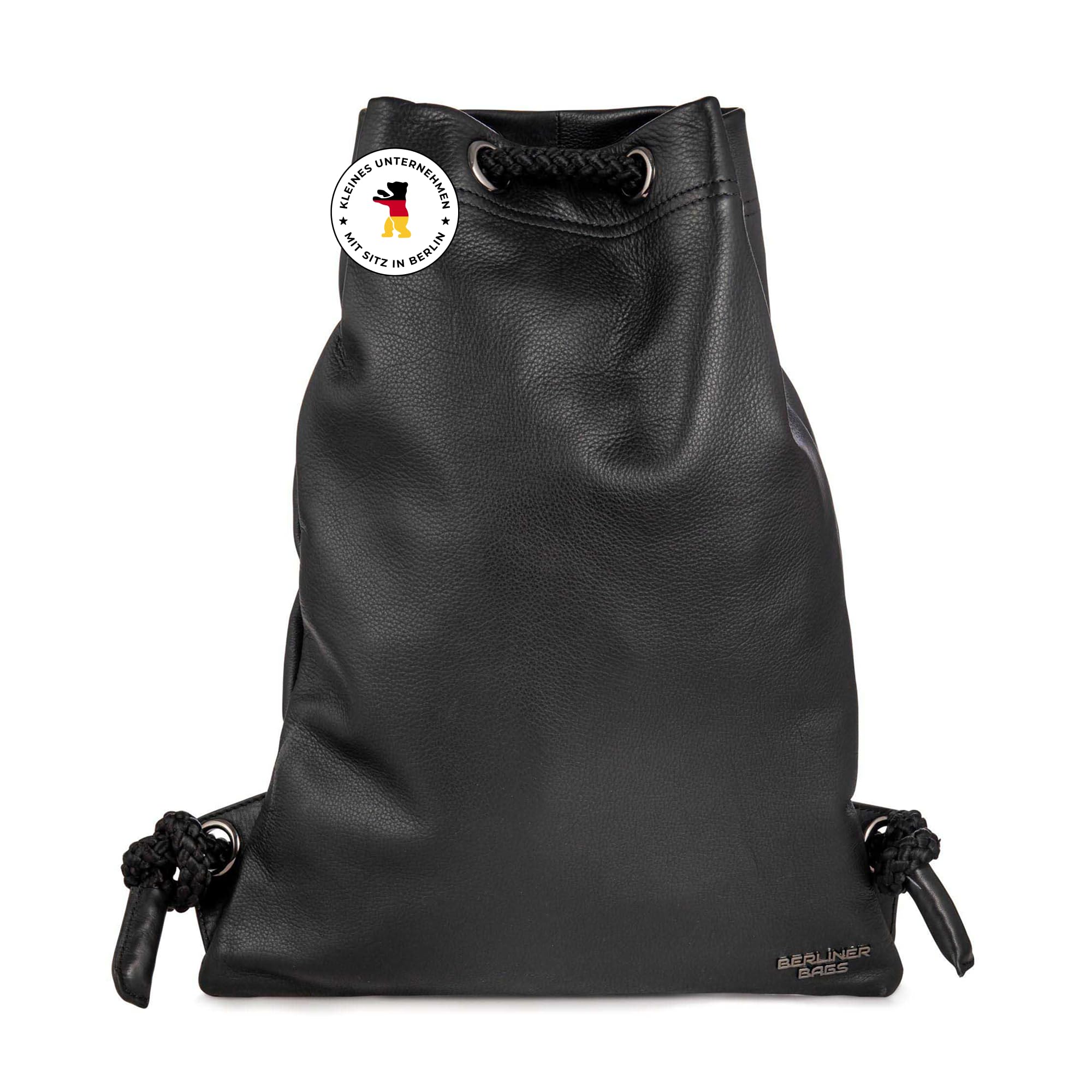 Berliner Bags Premium Turnbeutel Gym Bag aus Leder, Sportrucksack mit Kordelzug für Damen und Herren - Schwarz