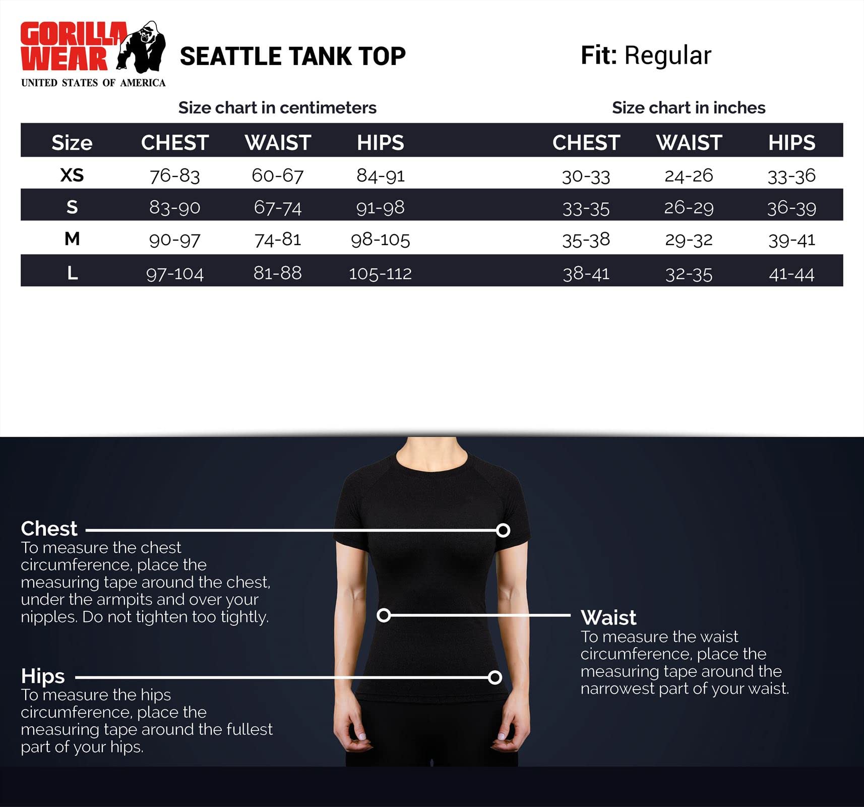 Gorilla Wear - Seattle Tank Top – czarny – Bodybuilding Sport na co dzień, czas wolny, z nadrukiem logo, lekka i wygodna dla optymalnego ruchu z poliestru