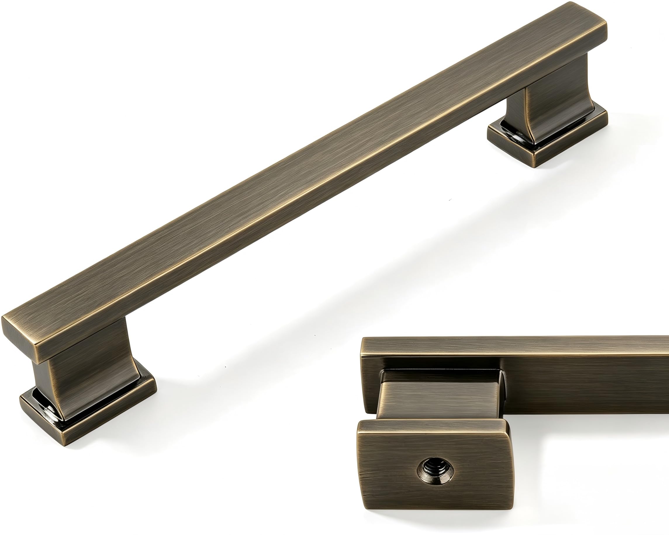 Khtumeware 10 Pack 3-3/4 Inch hole center Brushed Antique Brass Solid Heavy Duty Drawer Handles Kitchen Cabinet Handles Drawer Pulls Kitchen Cabinet Hardware for Kitchen Bathroom Dressing table image