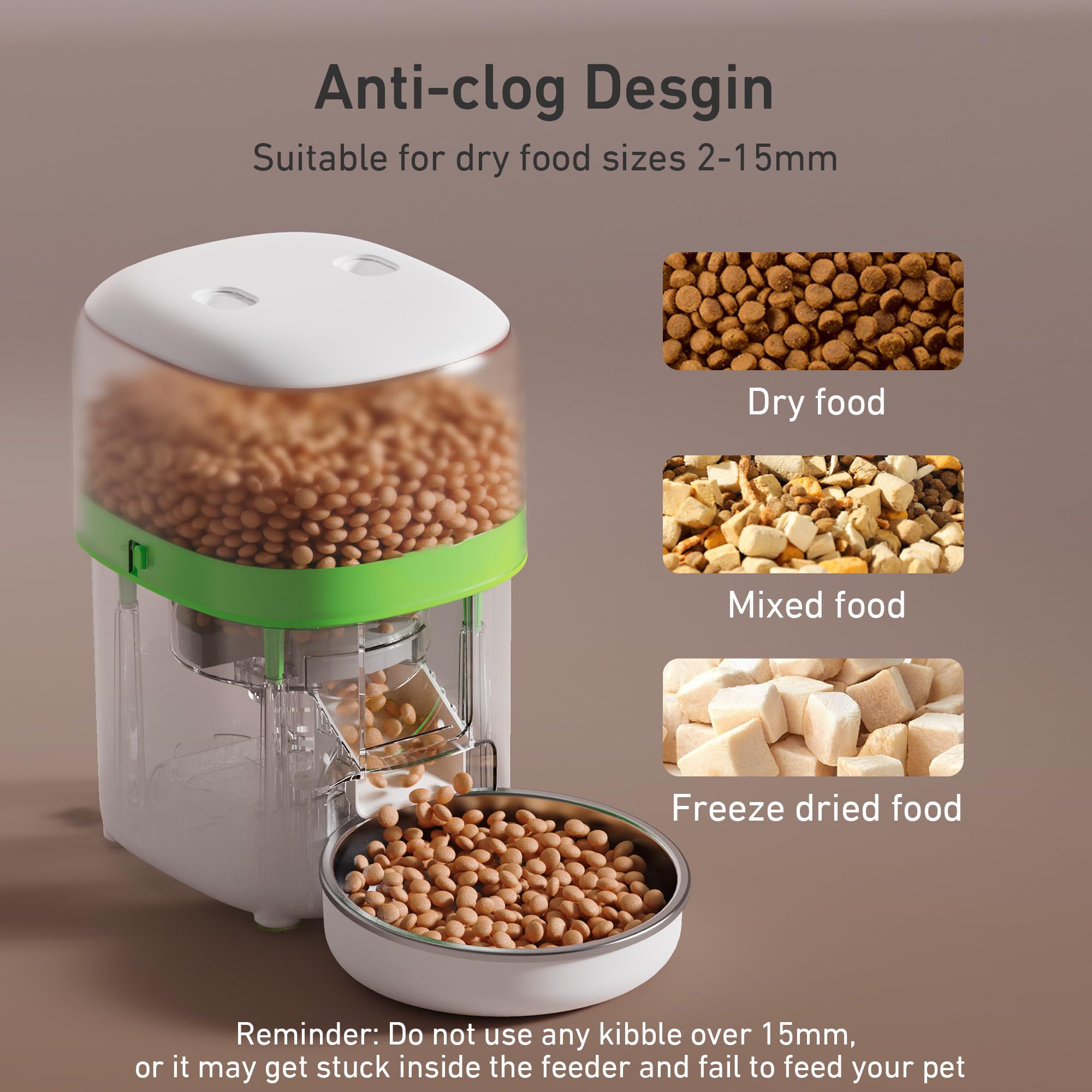 Automatic Cat Feeder - 2L Cat Food Dispenser, Timed Auto Pet Feeder with 180-day Battery Life, 1-6 Meals Per Day, 1-16 Portion, Desiccant Bag Keeps Dry Food Fresh, Also for Small Dogs view 5