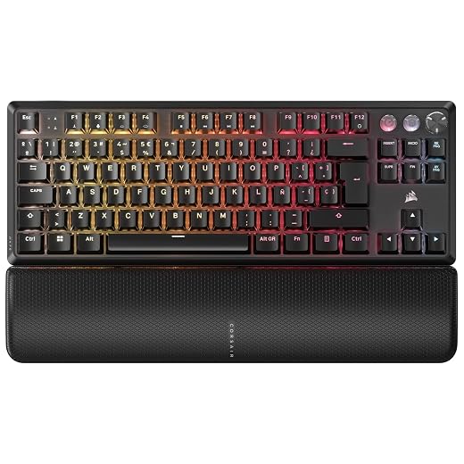 CORSAIR K70 PRO TKL RGB Teclado para Juegos con Cable Magnético-Mecánico – Interruptores Ajustables MGX Hyperdrive Pre-Lubricados, SOCD y Disparo Rápido Simultáneos, 8.000 Hz, QWERTY – Negro | QWERTY ES, Magnético-Mecánico, Interruptores MGX Hyperdrive Pre-Lubricados, SOCD y Disparo Rápido Simultáneos, 8.000 Hz