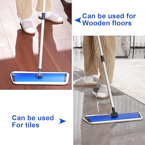 Miniatura 6 de Homilifibra Fregona de microfibra de lujo de 18 pulgadas con mango largo de aluminio de 51 pulgadas, fregona plana giratoria 360, fregona húmeda