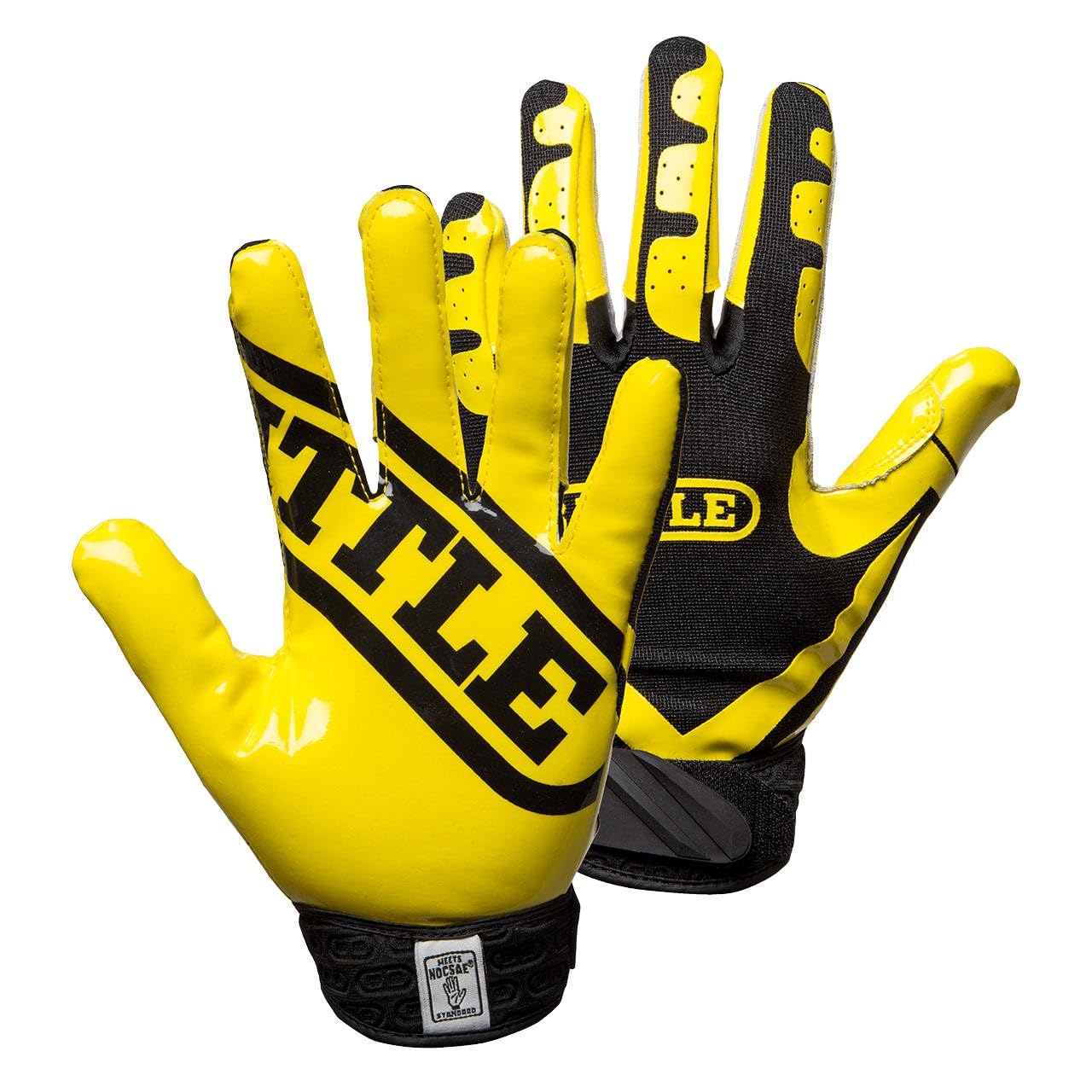 Battle Sports Ultra-Stick Wide Receiver Football Gloves - Adult & Youth Football Gloves - Youth Small, Neon Yellow/Black — image 1