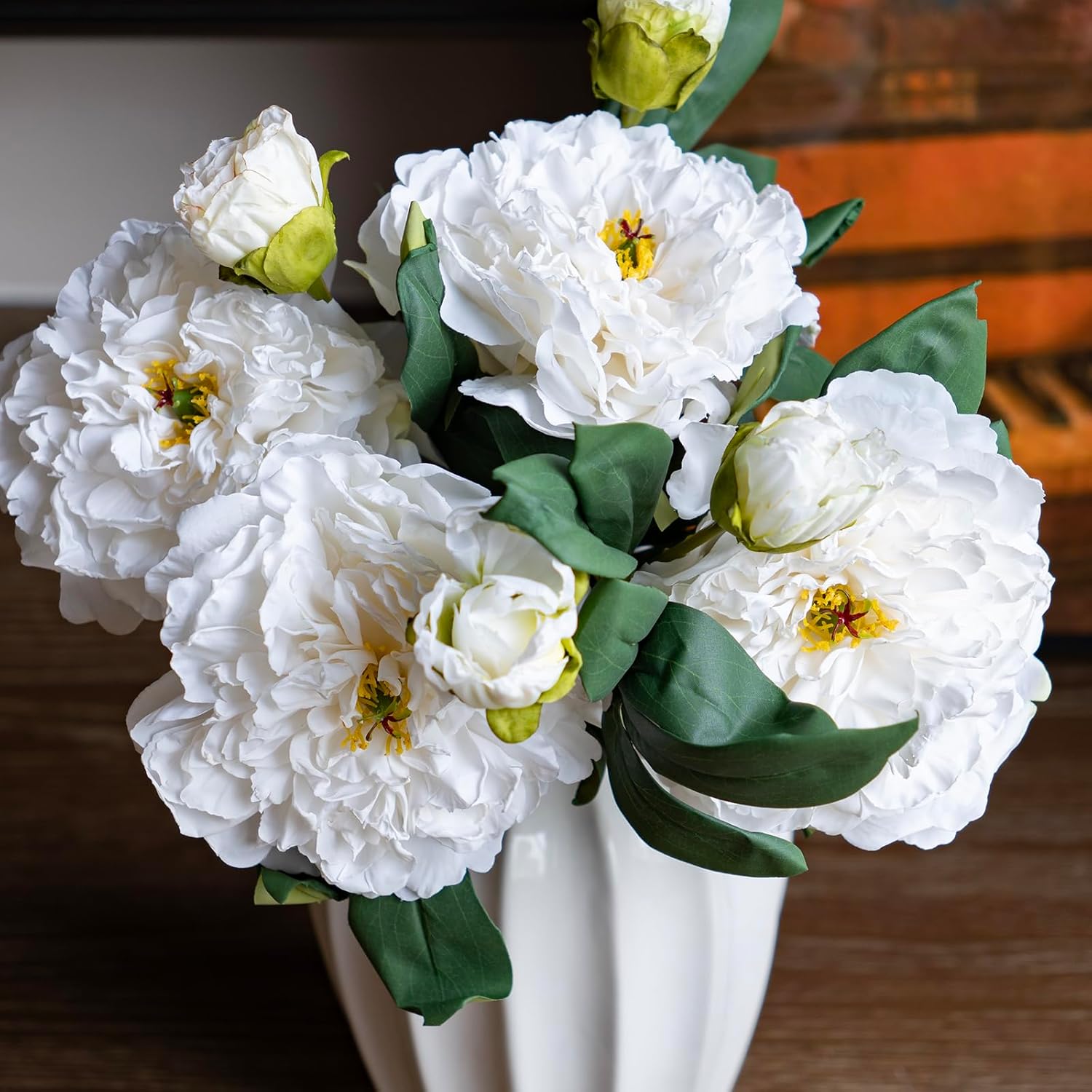 DUYONE Silk Peony Fake Flowers VintageLarge Long Stem Plants for Decoration Home Decor Living Room Artificial Flowers(White 4PCS)