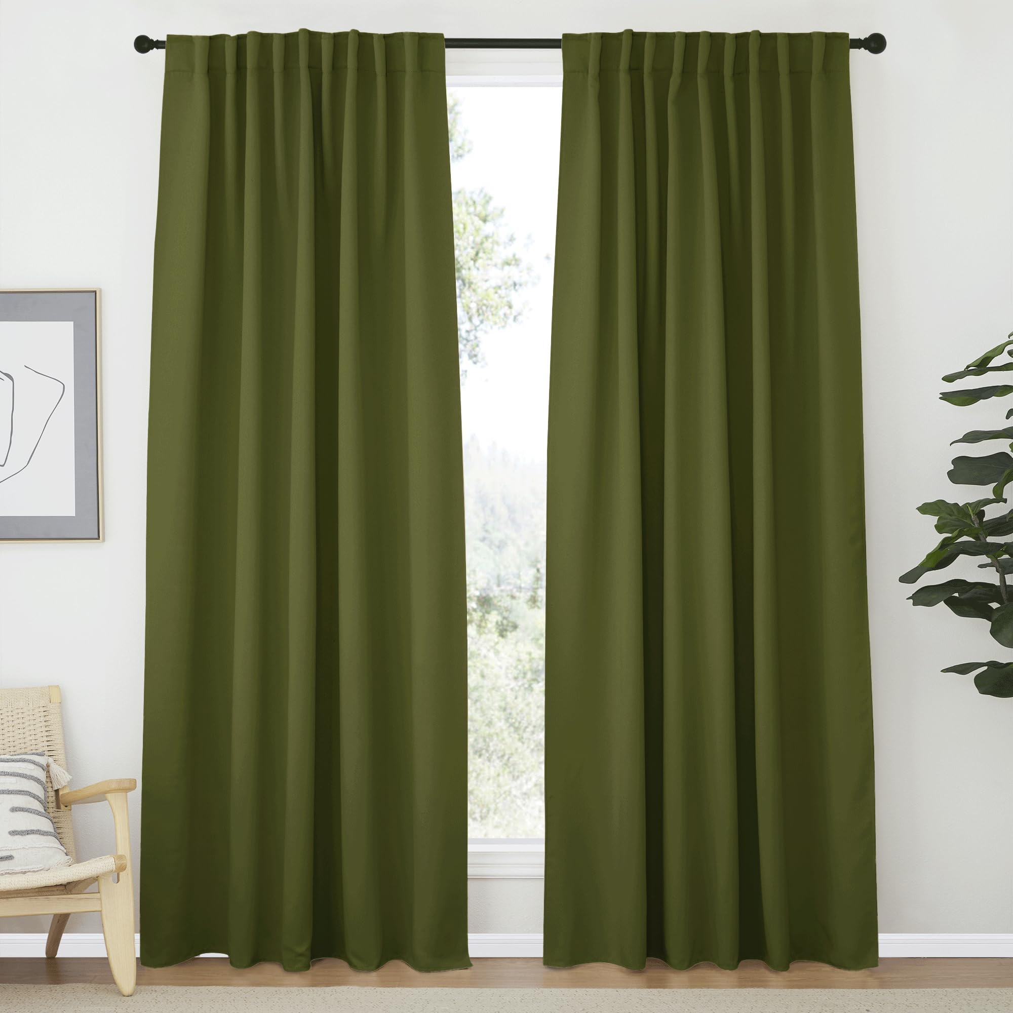NICETOWN Blackout Curtain Panels Window Draperies - (Olive Green Color) 62x84 inch, 2 Pieces, Privacy Blackout Cloth Fabric, Living Bedroom Room Divider/Sliding Patio Decor Window Curtains
