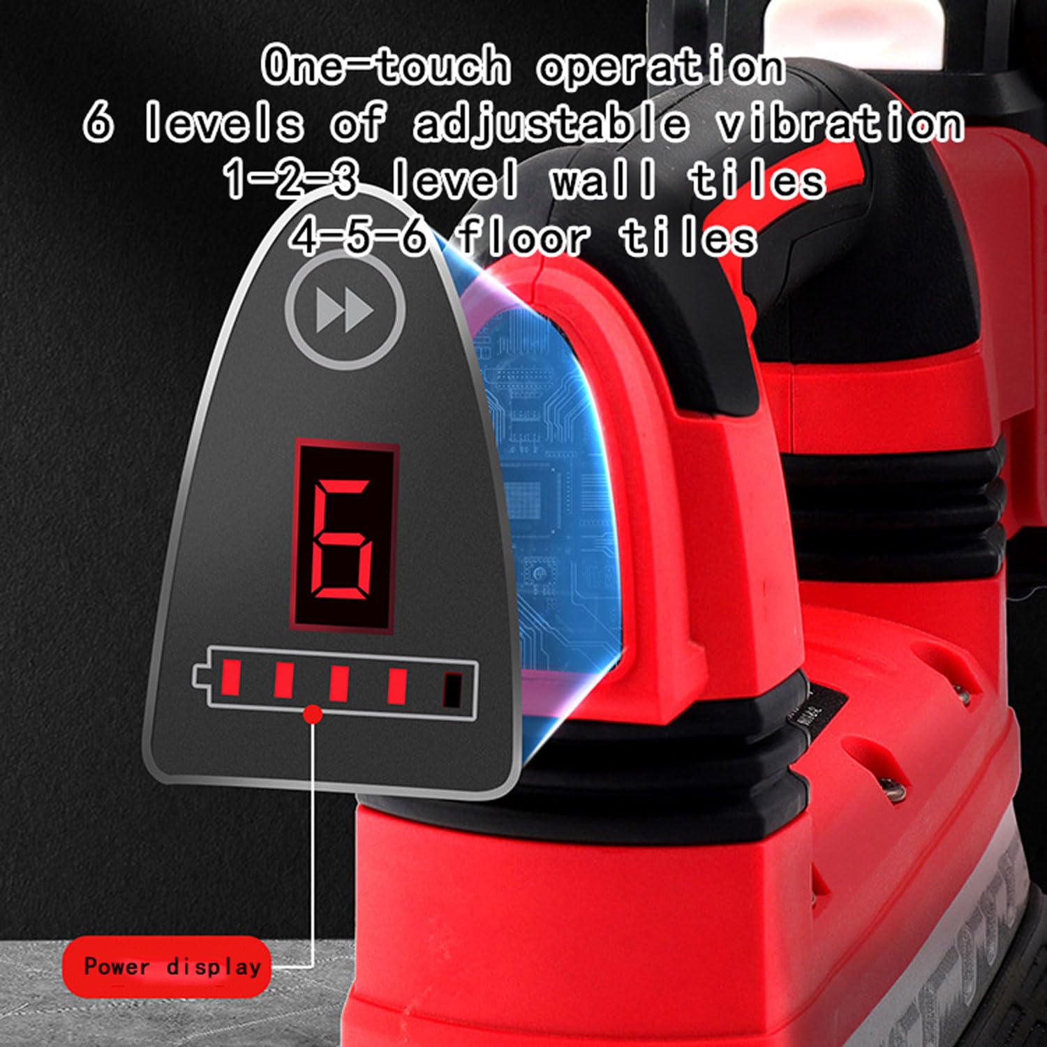 Livellatrice per piastrelle con set di vibrazioni portatile da 14000 giri/min, 6 livelli di regolazione, dimensioni piastrelle da 40-300 cm, 2 batterie incluse, strumento automatico per piastrellatura