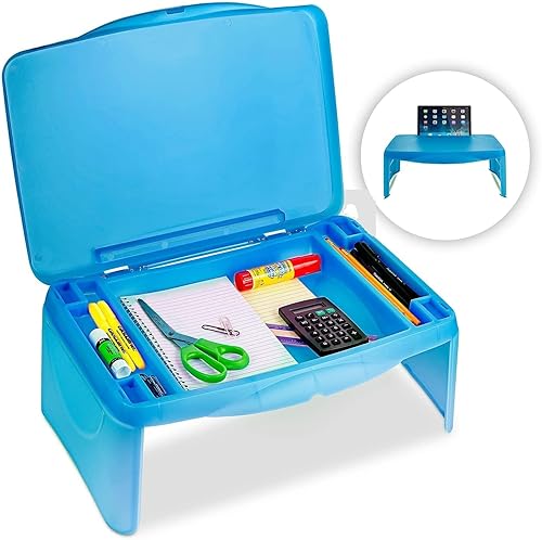 Miniatura 9 de MAVOCRAFT - Escritorio plegable para niños con almacenamiento, mesa portátil para computadora portátil para niños y adultos, desayuno en la cama,