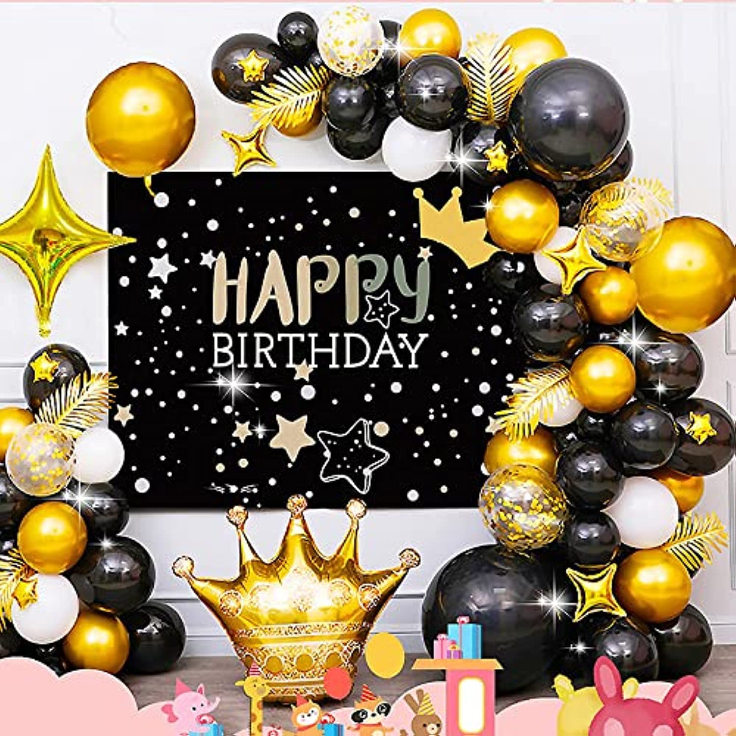 DecoLoral Decor MeBirthday Party Decoration set, Black and Gold Theme Party Set, Party supplies kit, confetti, quality decoration set