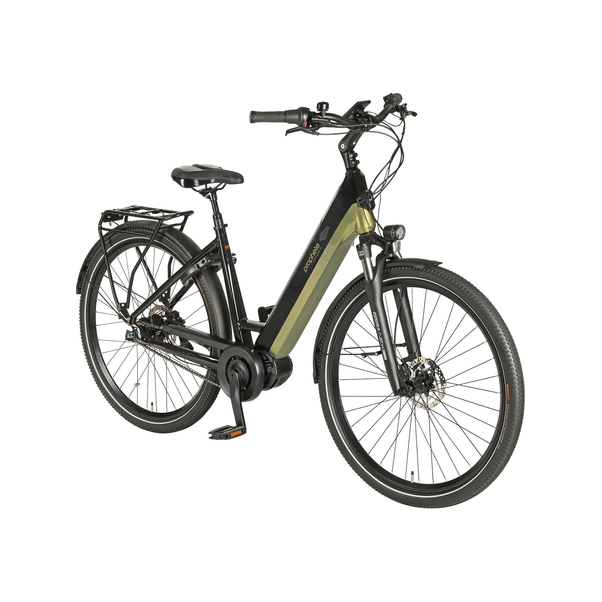 Prophete GENIESSER, E-Bike 28" – AEG Mittelmotor 250W, 220 km Reichweite,7-Gang Nabenschaltung, Hydraulische Scheibenbremsen, TFT Display, Schwarz/Silbergrün