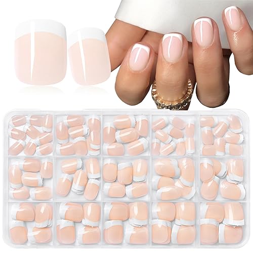 240pc White French Tips Press on Nails Square Fake Nails